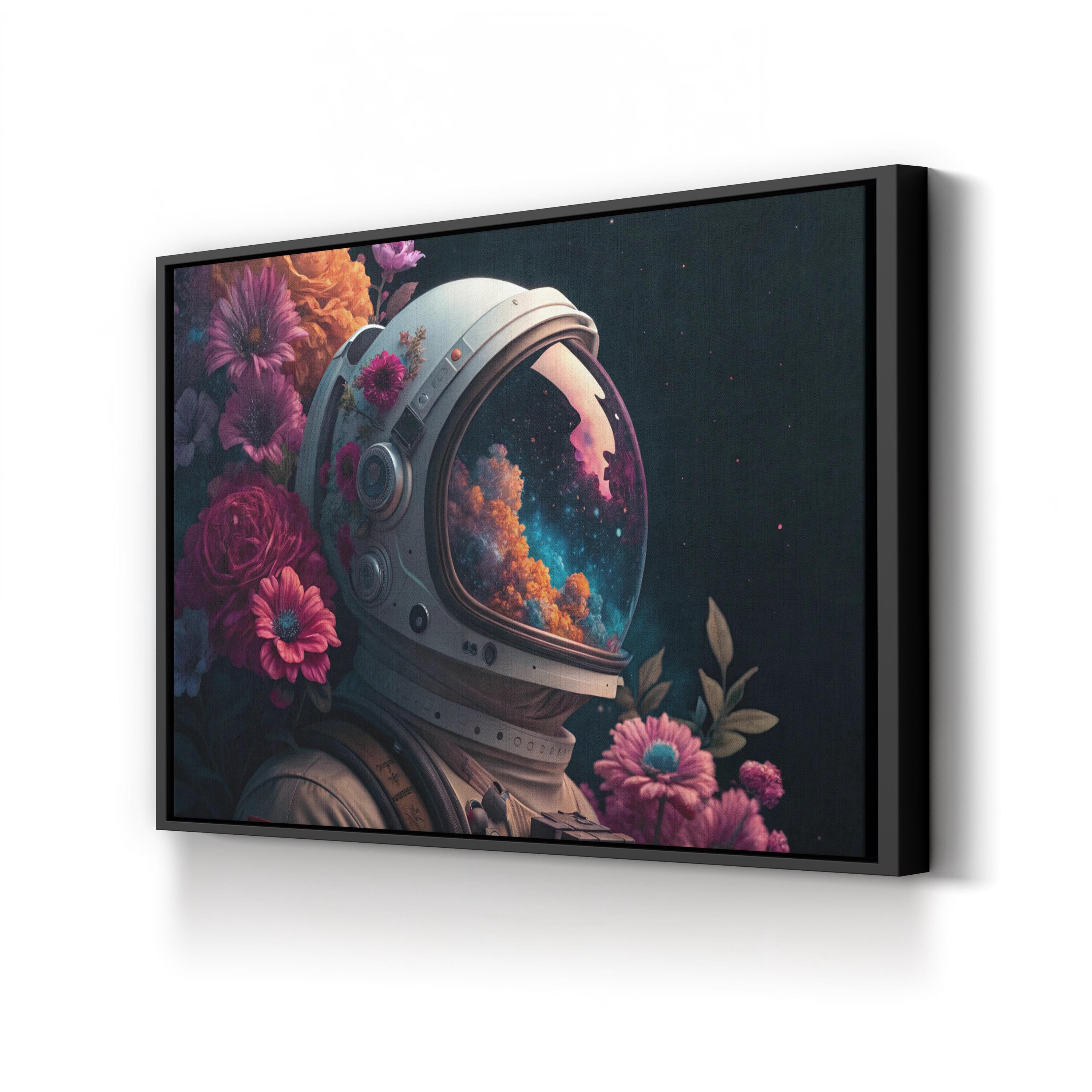 Abstract Astronaut Floral Helmet – Period Illustration Wall Art | Surreal Botanical Canvas Print