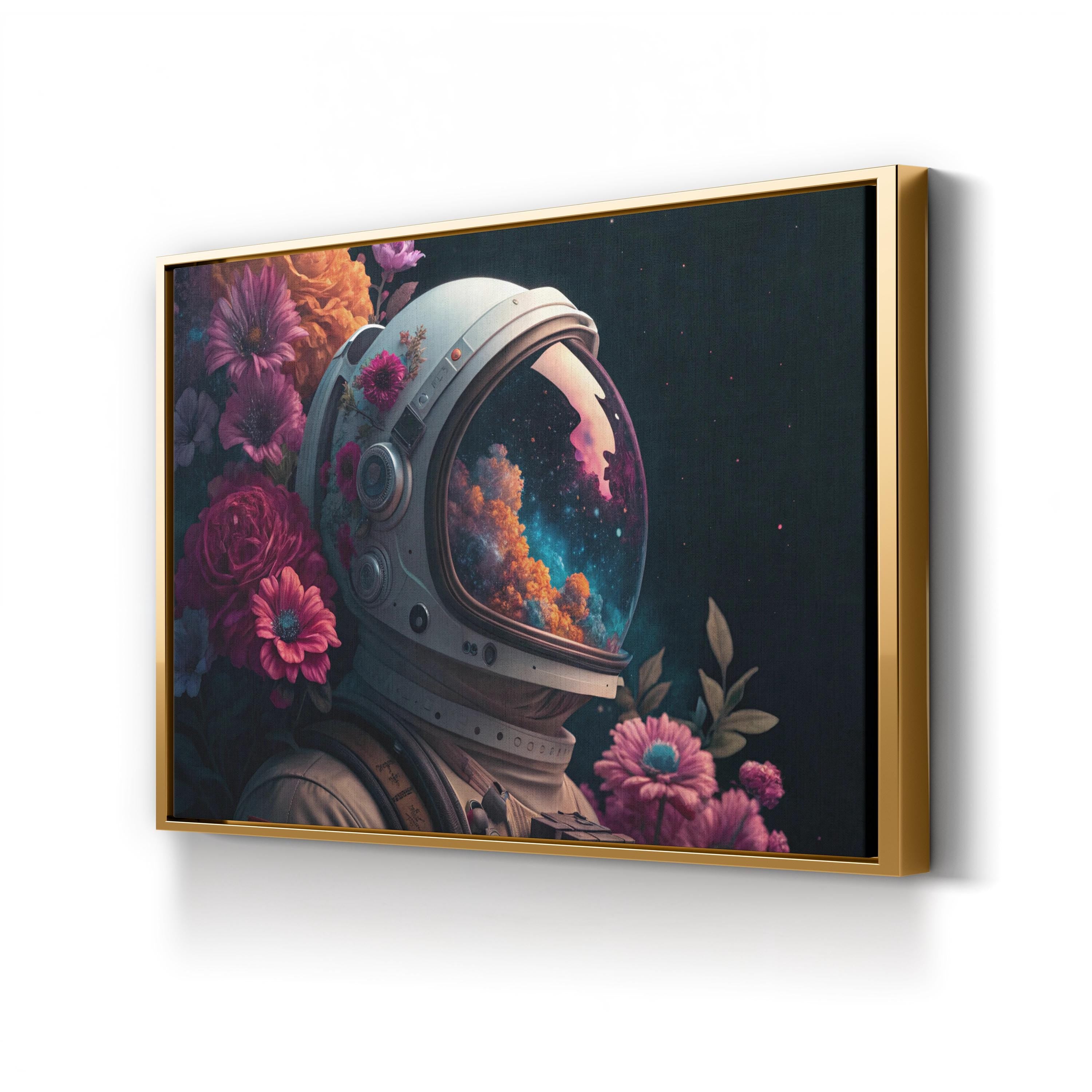 Abstract Astronaut Floral Helmet – Period Illustration Wall Art | Surreal Botanical Canvas Print
