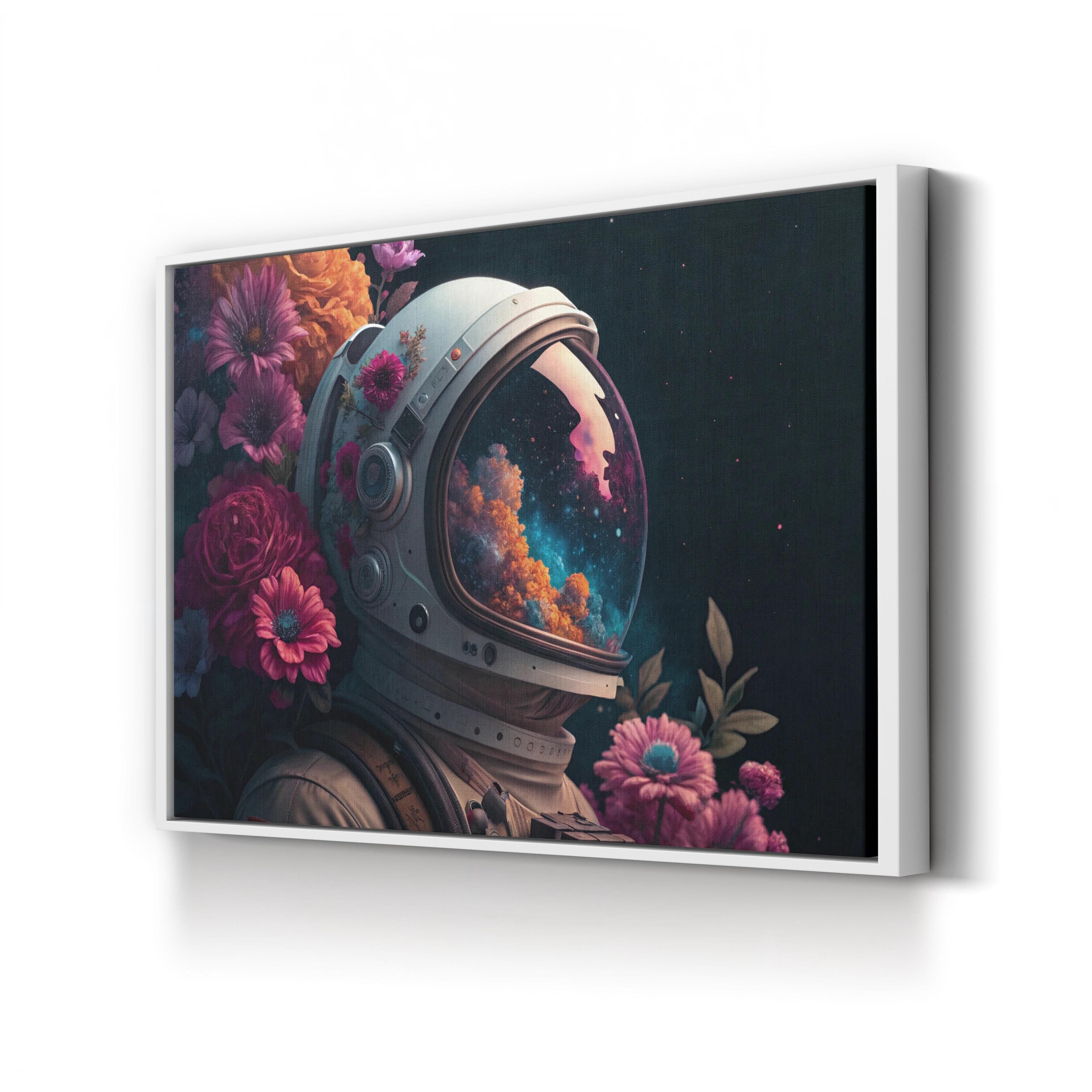 Abstract Astronaut Floral Helmet – Period Illustration Wall Art | Surreal Botanical Canvas Print