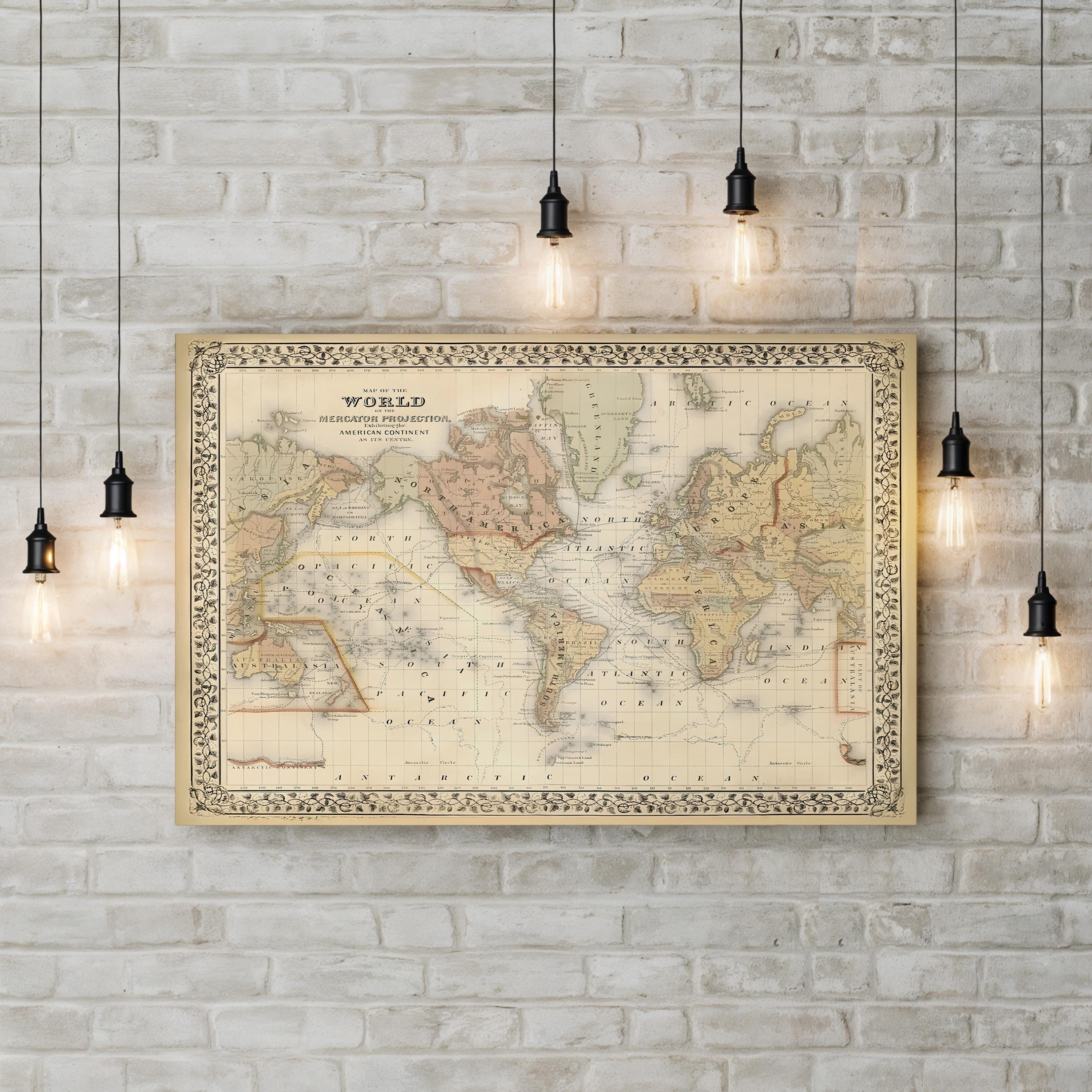 Mitchell’s Antique World Map – Period Illustration Wall Art | Historic Cartography Canvas Print
