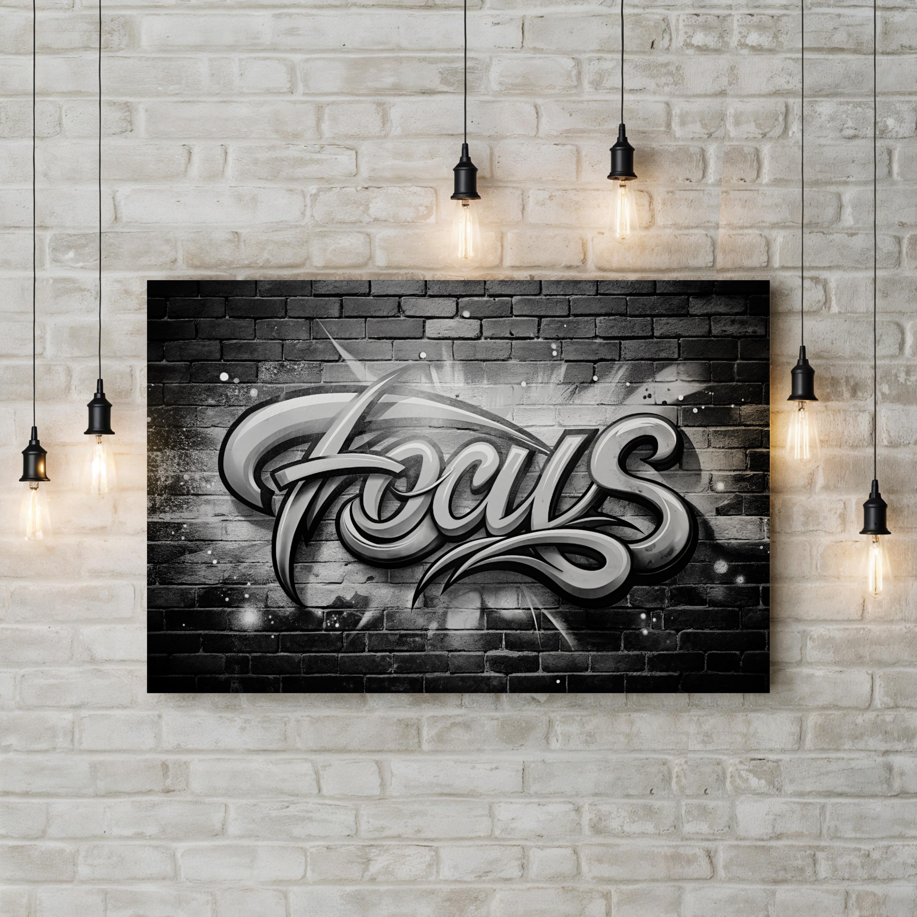 Focus Calligraphy Canvas Art – Black and White Motivational Print