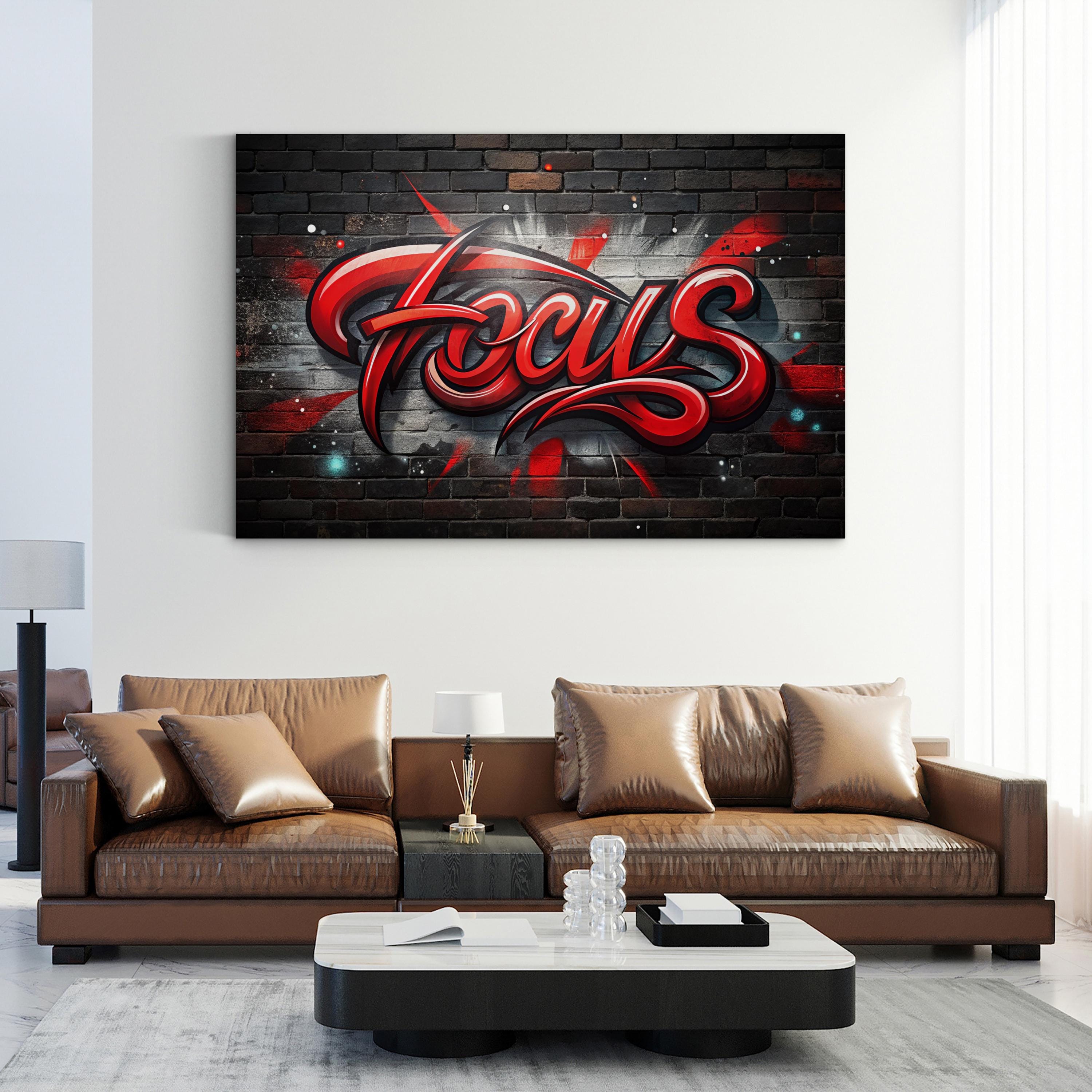 Focus Calligraphy Red Canvas Art Print – Contemporary Motivational Typography Wall Art