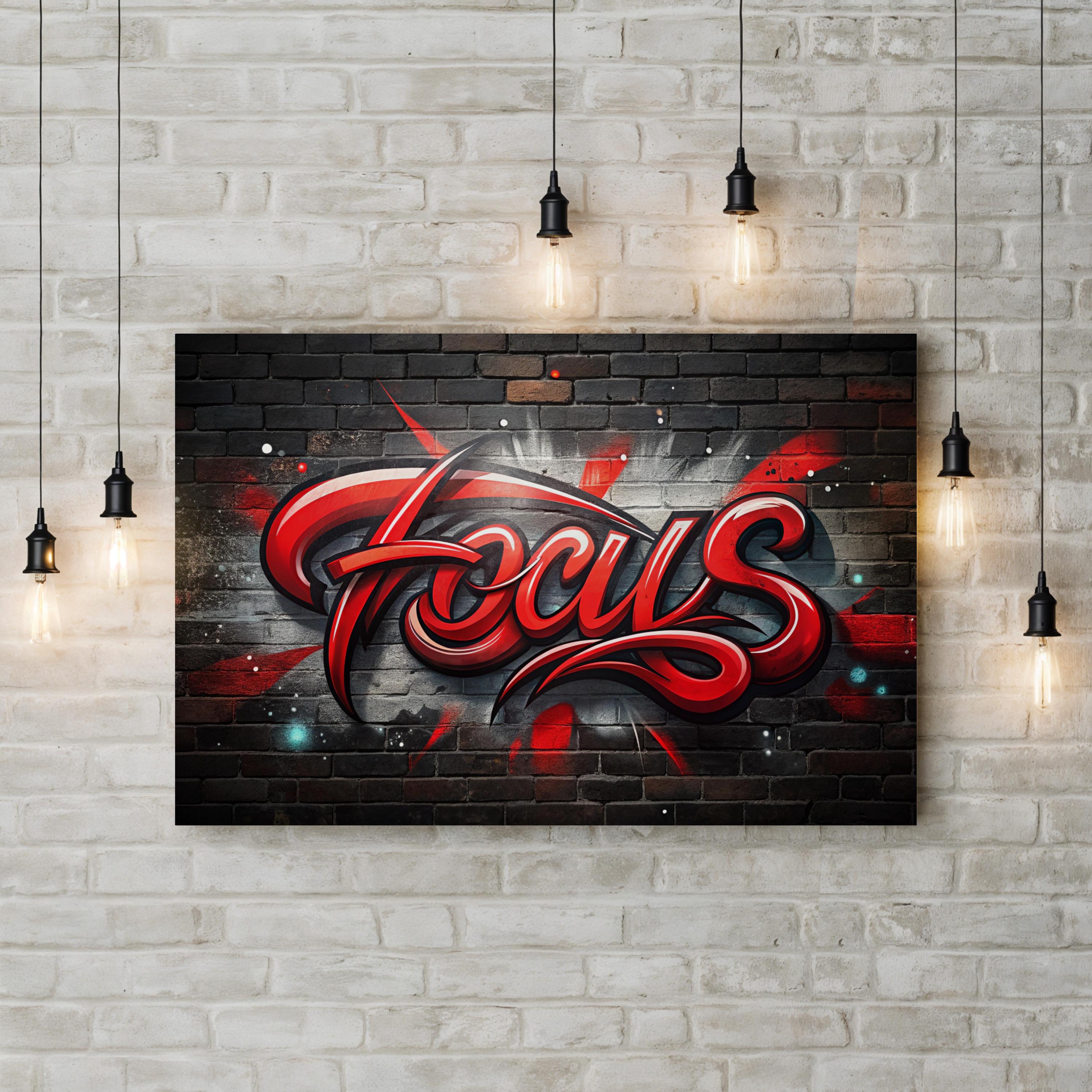 Focus Calligraphy Red Canvas Art Print – Contemporary Motivational Typography Wall Art