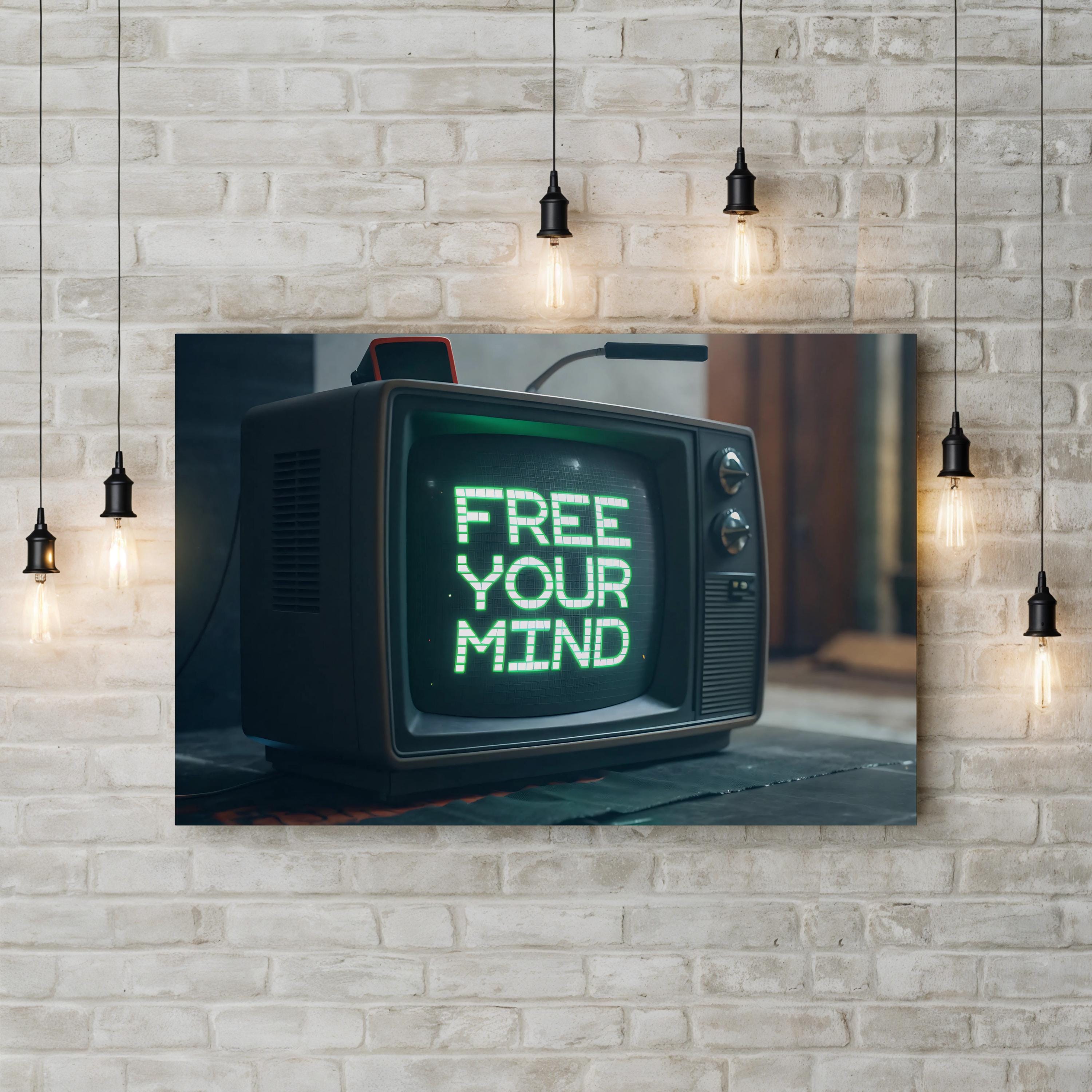 Retro Neon TV Canvas Art Print | Motivational Free Your Mind