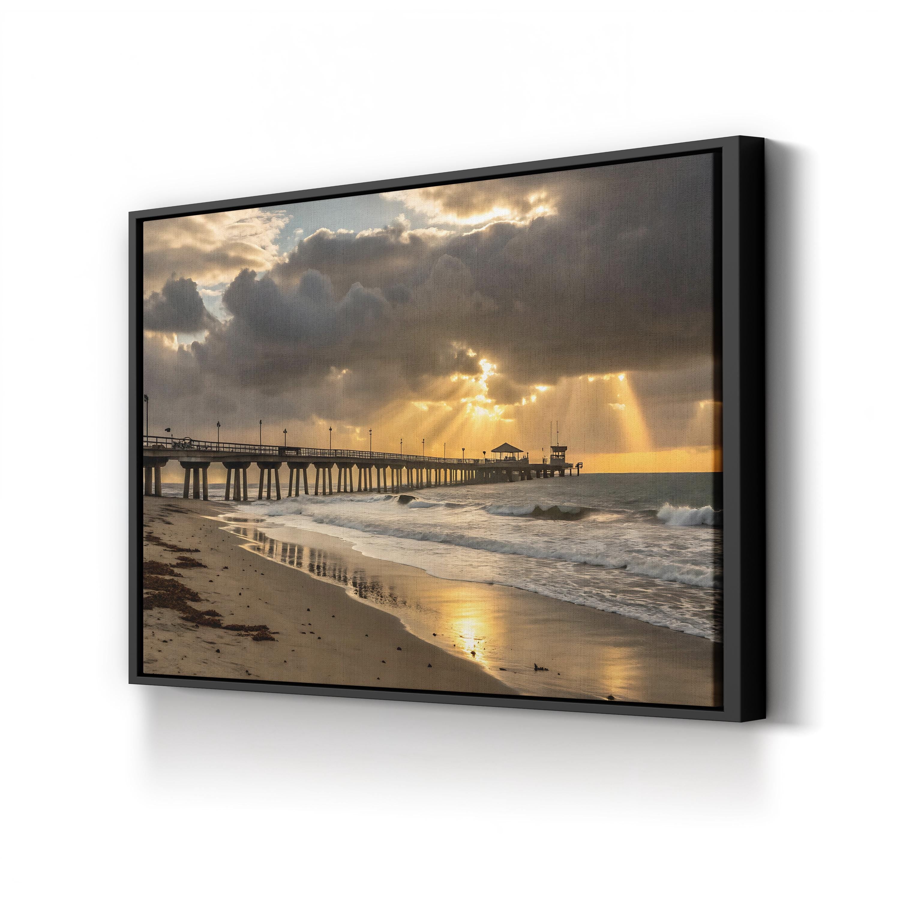Sunset Beach Pier Sunrays – Vintage Photography Wall Art | Coastal Canvas Print