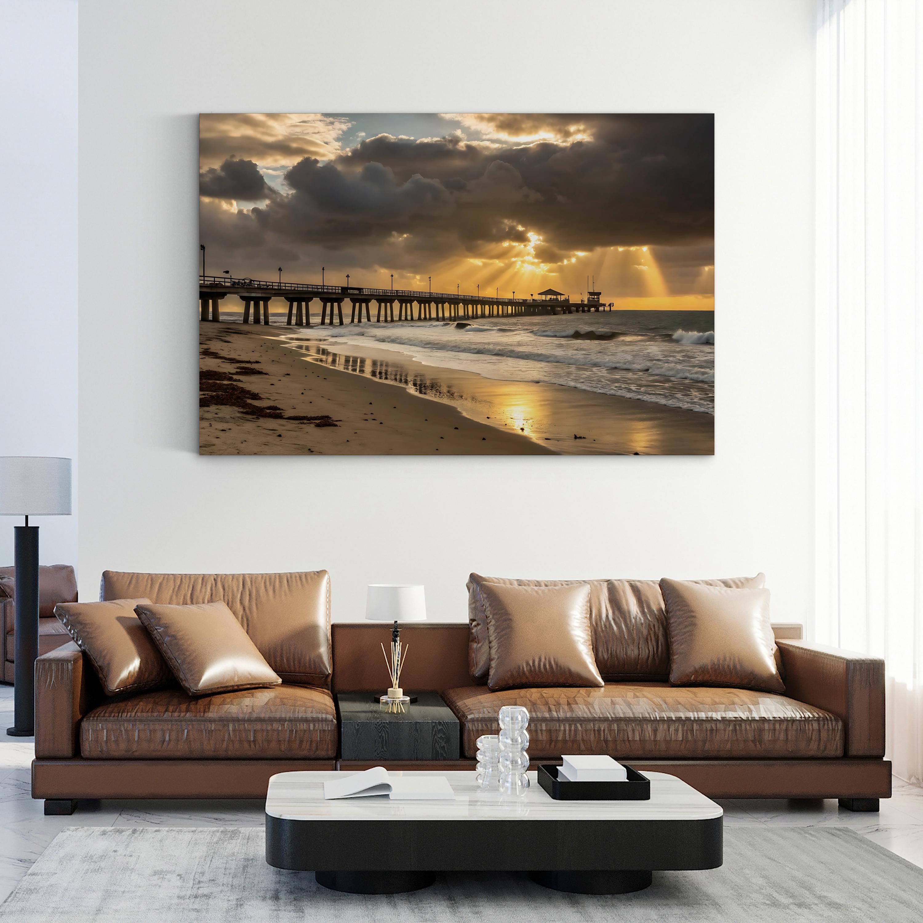 Sunset Beach Pier Sunrays – Vintage Photography Wall Art | Coastal Canvas Print