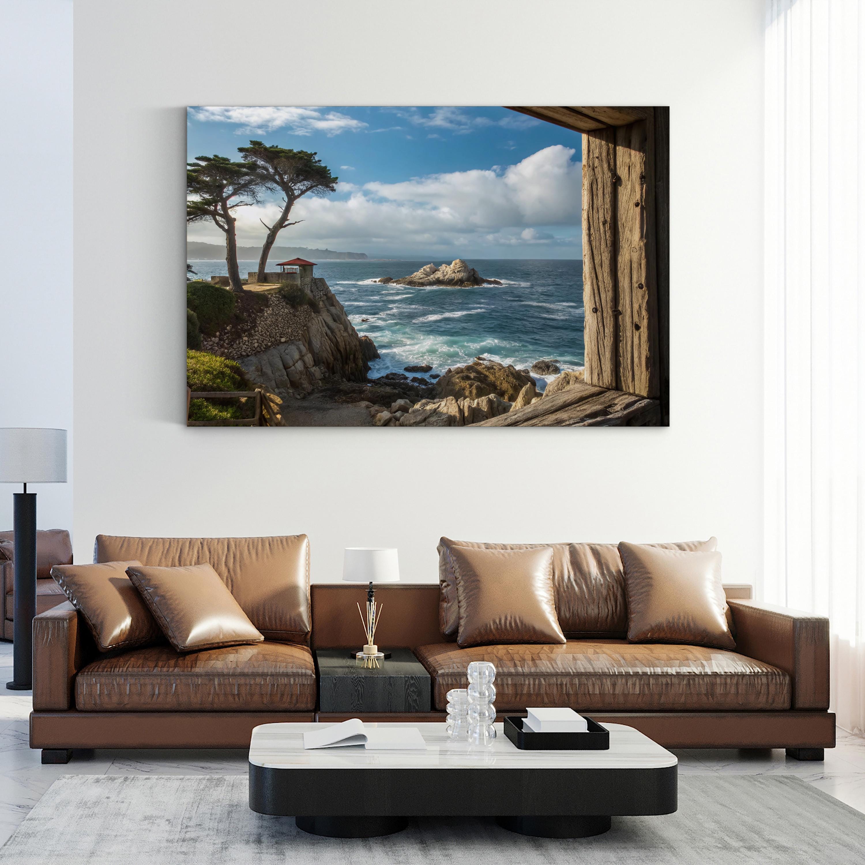 Coastal Window Ocean View – Vintage Photography Wall Art | Rustic Beach Canvas Print