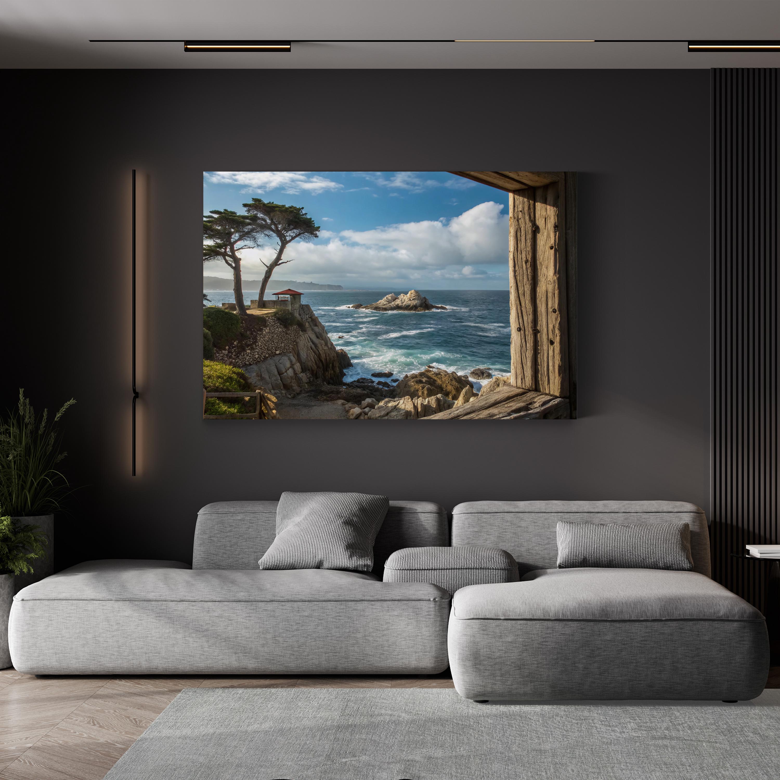 Coastal Window Ocean View – Vintage Photography Wall Art | Rustic Beach Canvas Print
