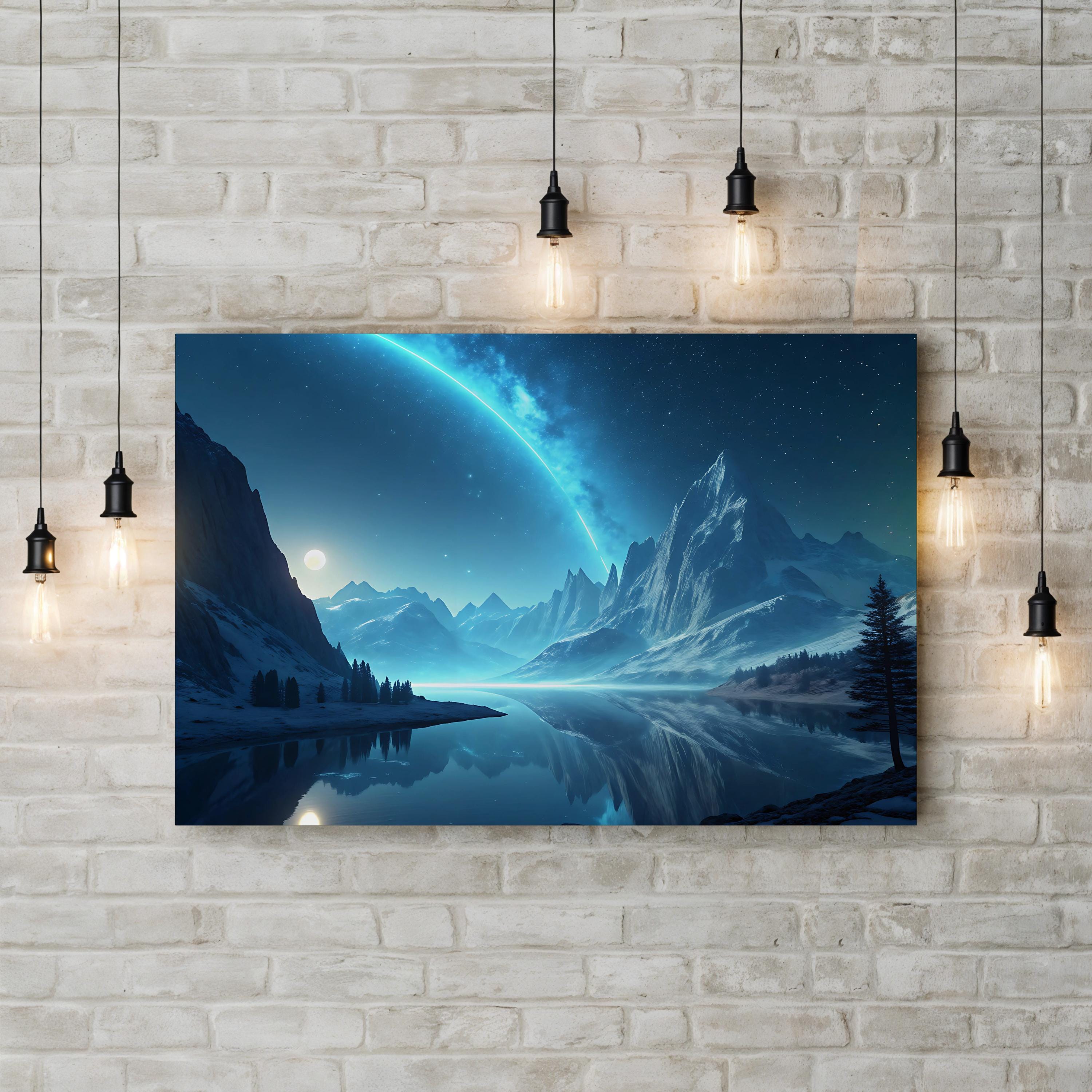 Bioluminescence Frozen Landscape – Period Illustration Wall Art | Abstract Ice Canvas Print