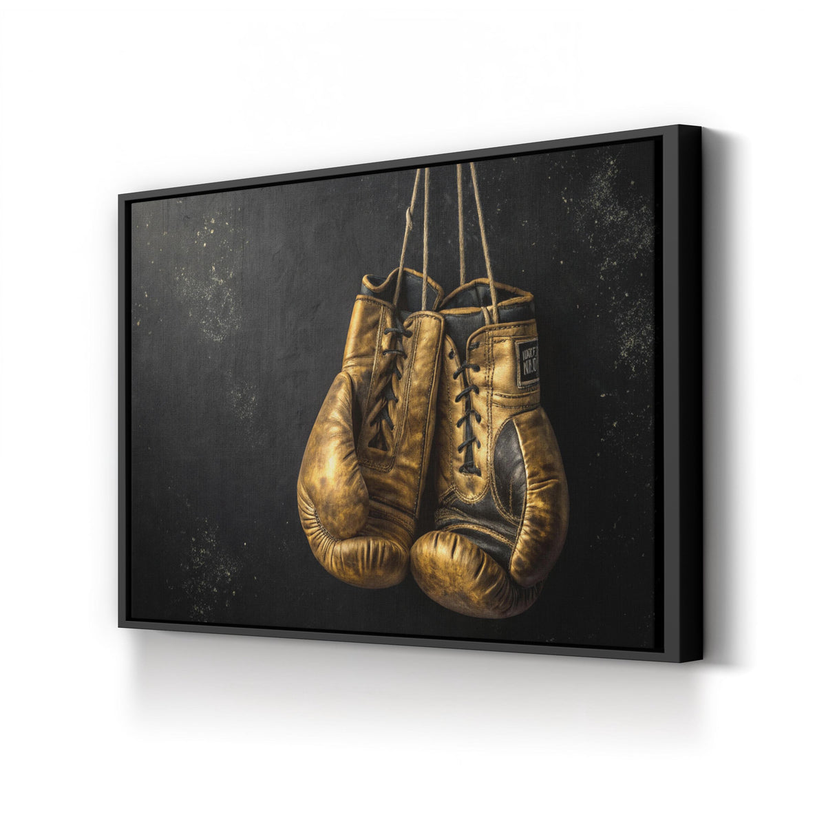 Golden Boxing Gloves Still Life canvas print in Black frame