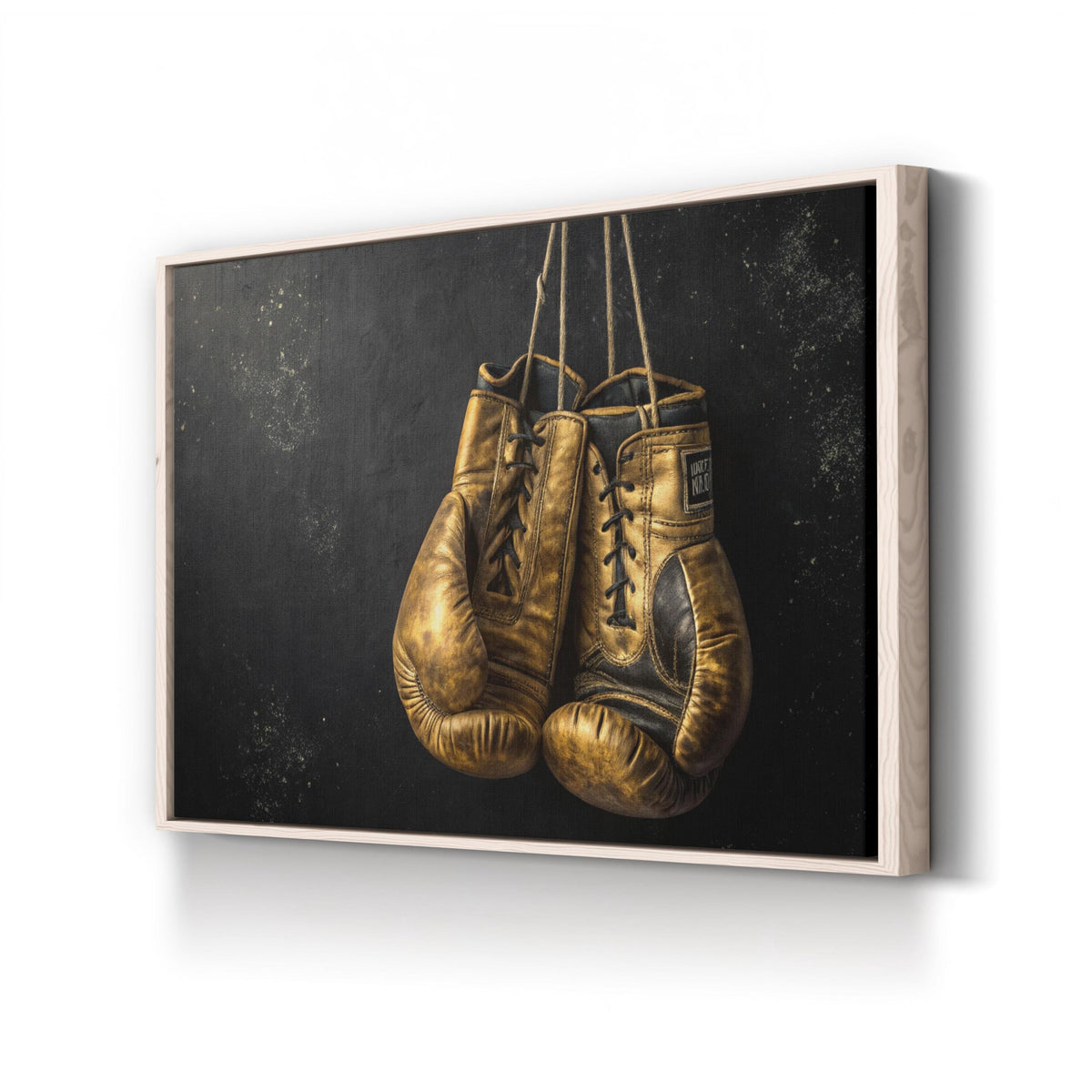 Golden Boxing Gloves Still Life canvas print in Natural frame