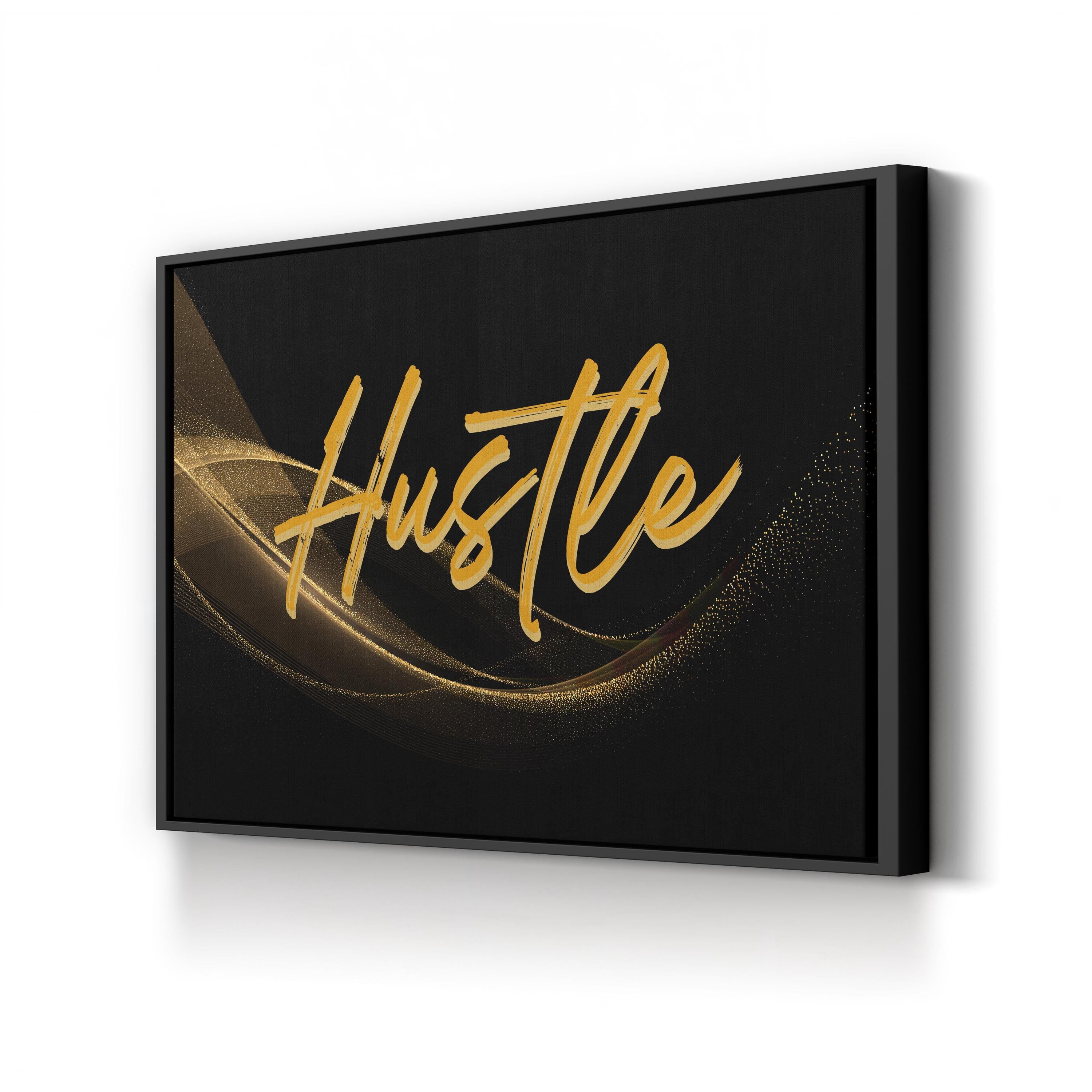GOLDEN HUSTLE Typography Black Canvas Wall Art
