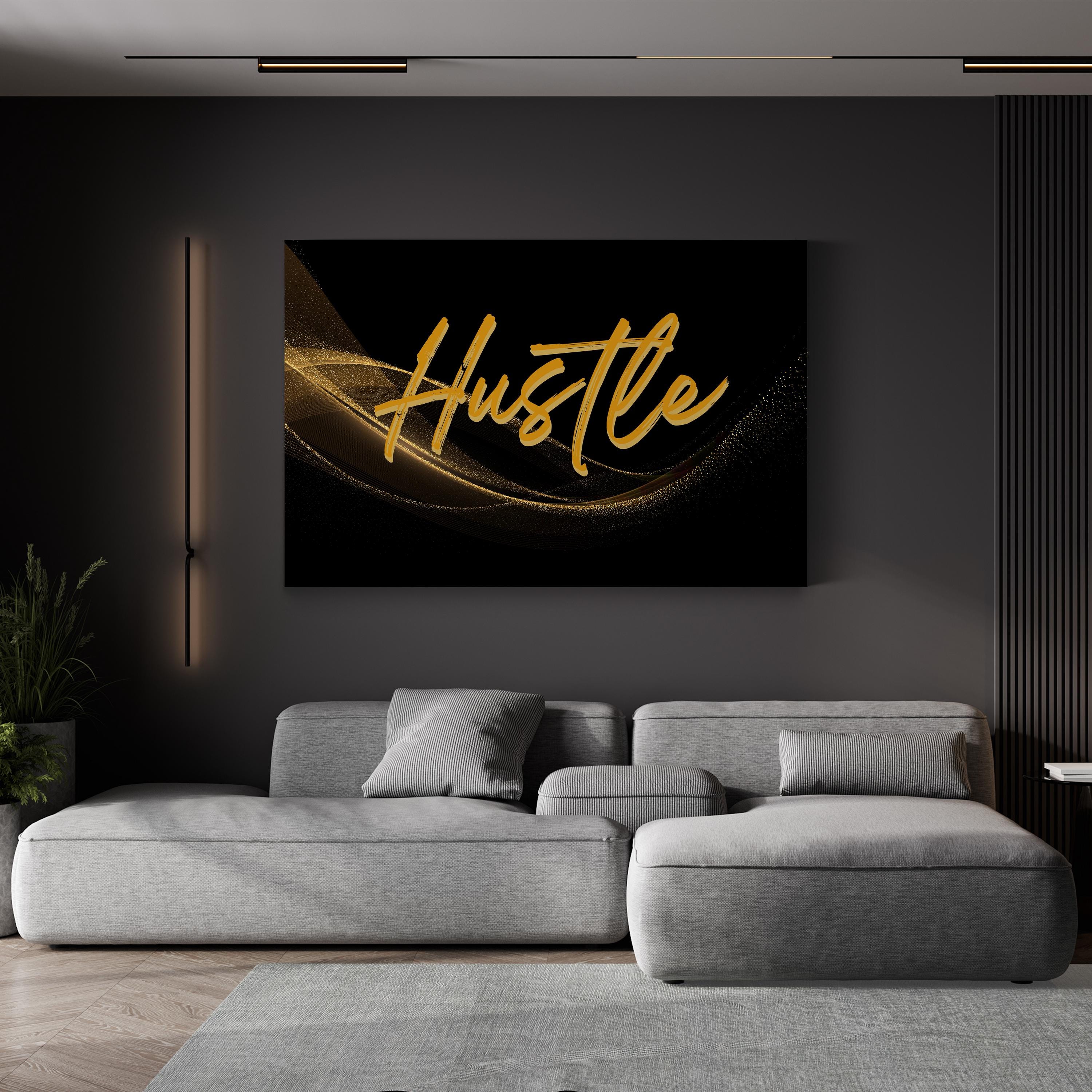 GOLDEN HUSTLE Typography Black Canvas Wall Art