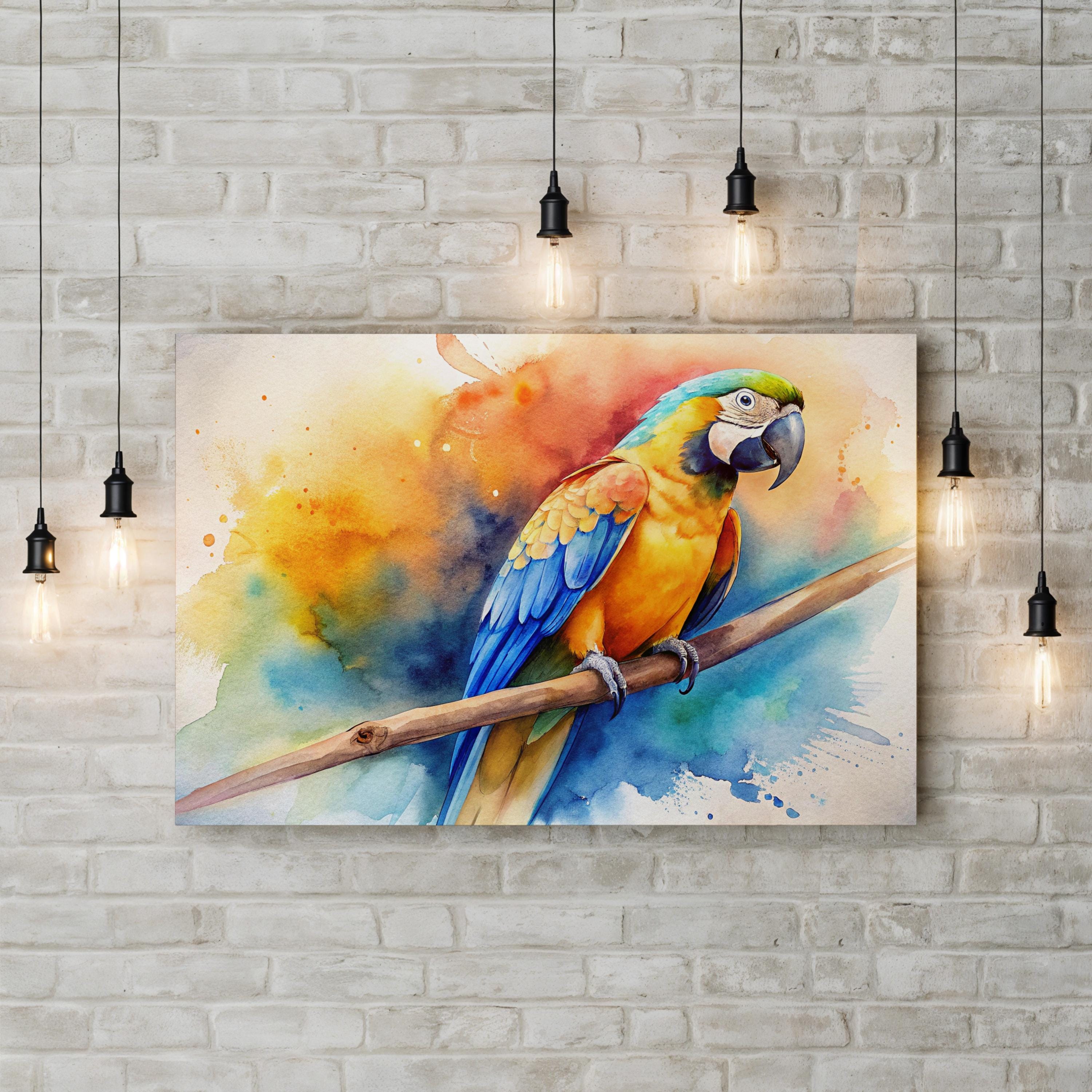 Golden Macaw Watercolor Canvas Print: Framed Parrot Wall Art