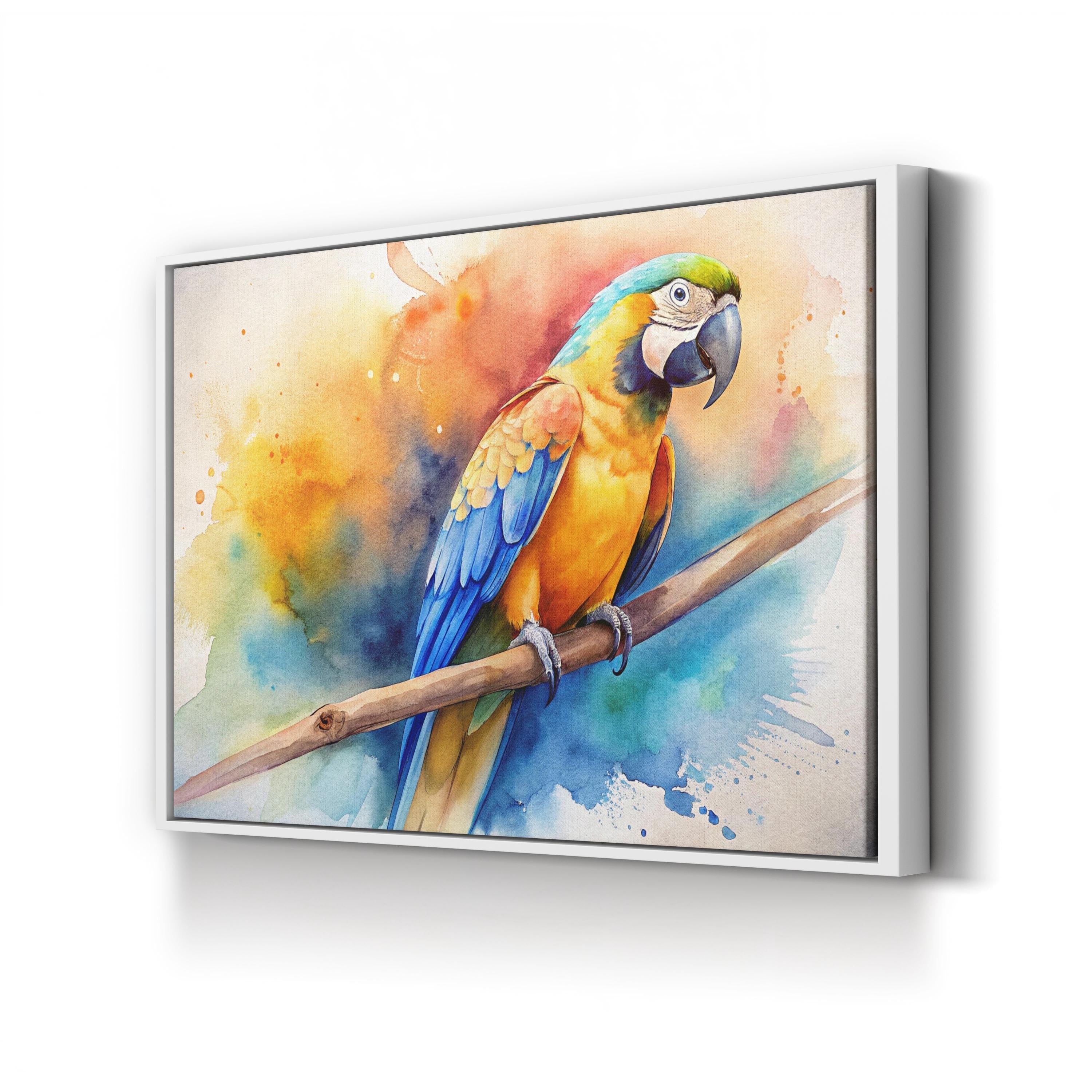 Golden Macaw Watercolor Canvas Print: Framed Parrot Wall Art