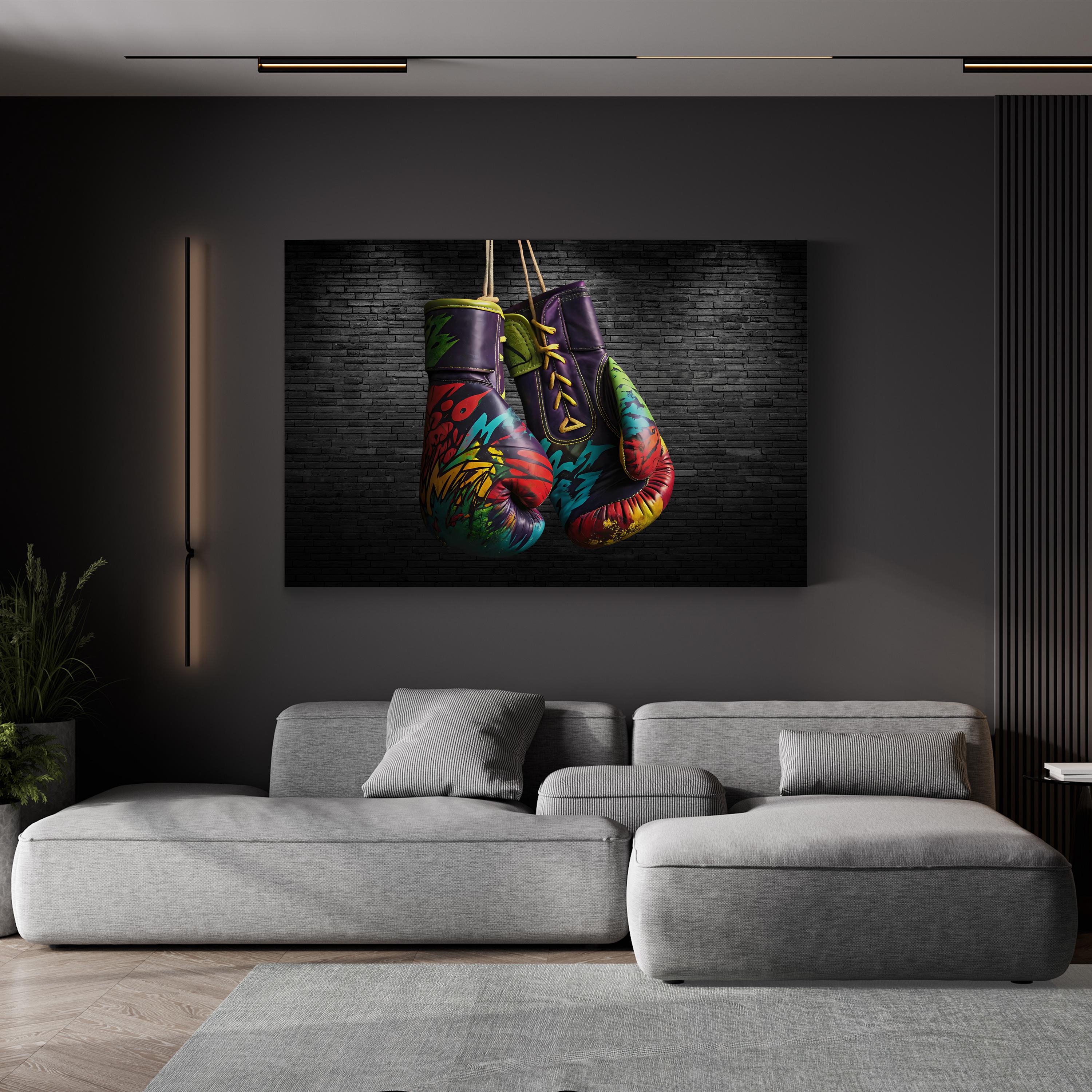 Graffiti Boxing Gloves – Period Illustration Wall Art | Urban Street Canvas Print