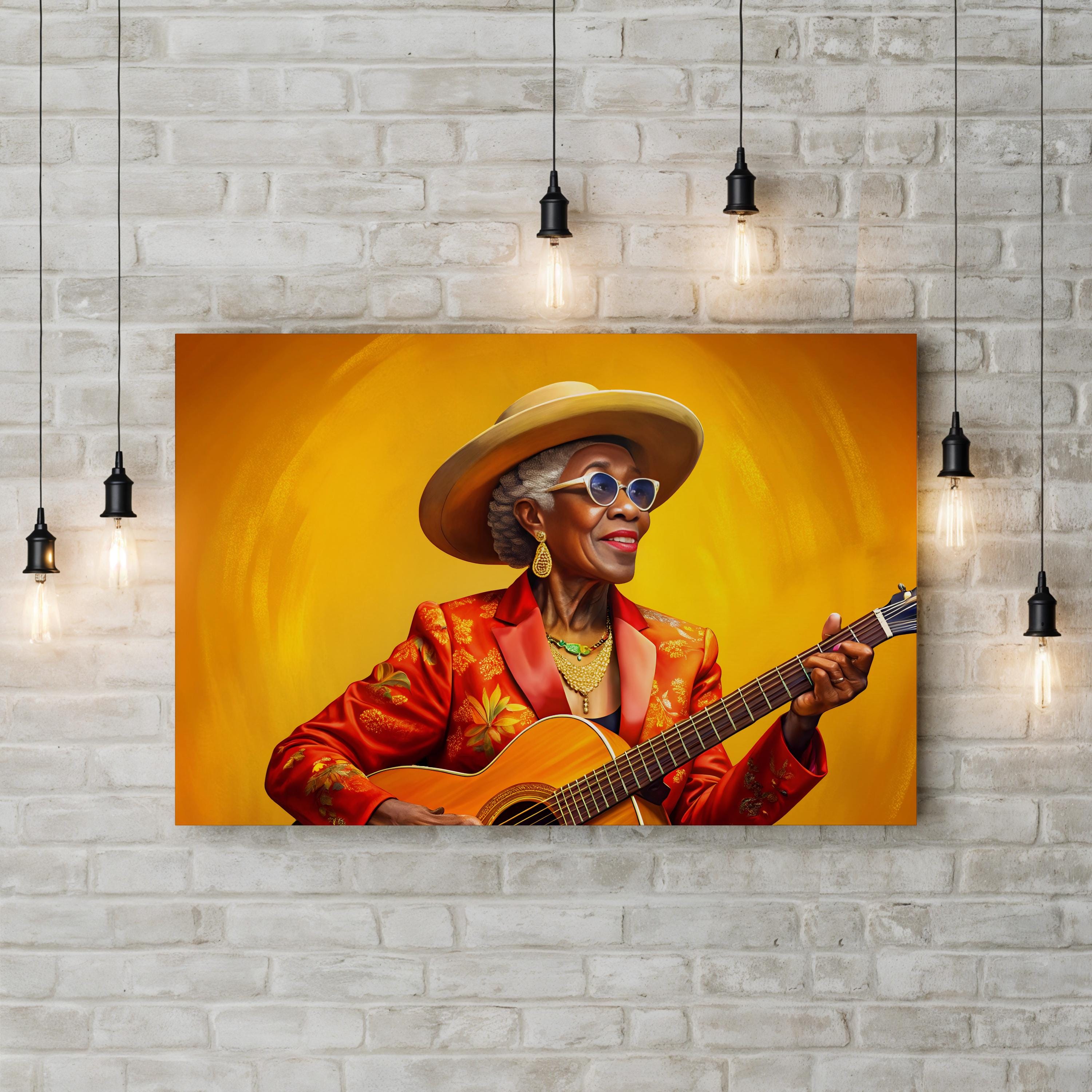 Vintage Acoustic Guitar – Period Illustration Wall Art | Golden Music Canvas Print