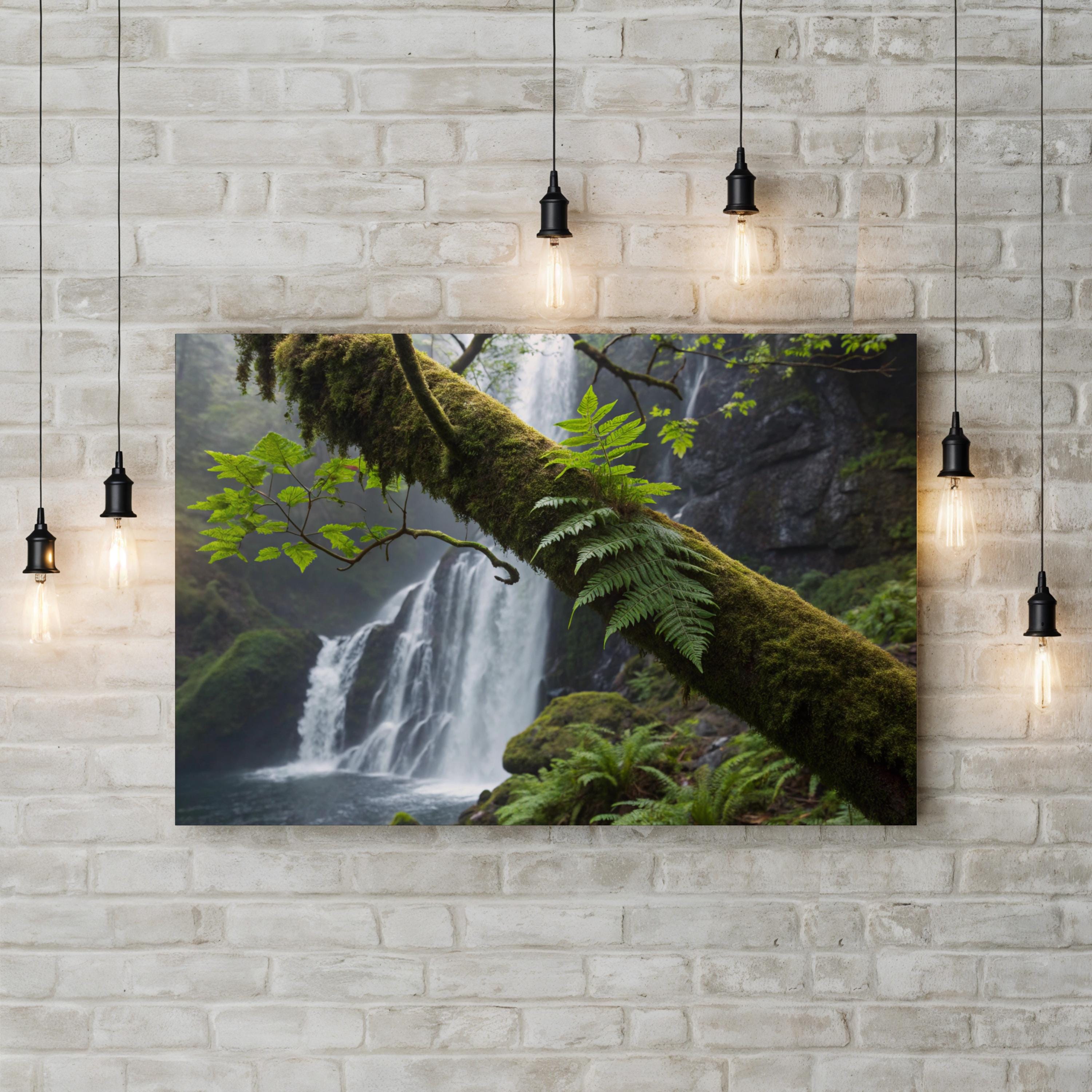 Waterfall Lush Forest – Vintage Photography Wall Art | Nature Landscape Canvas Print