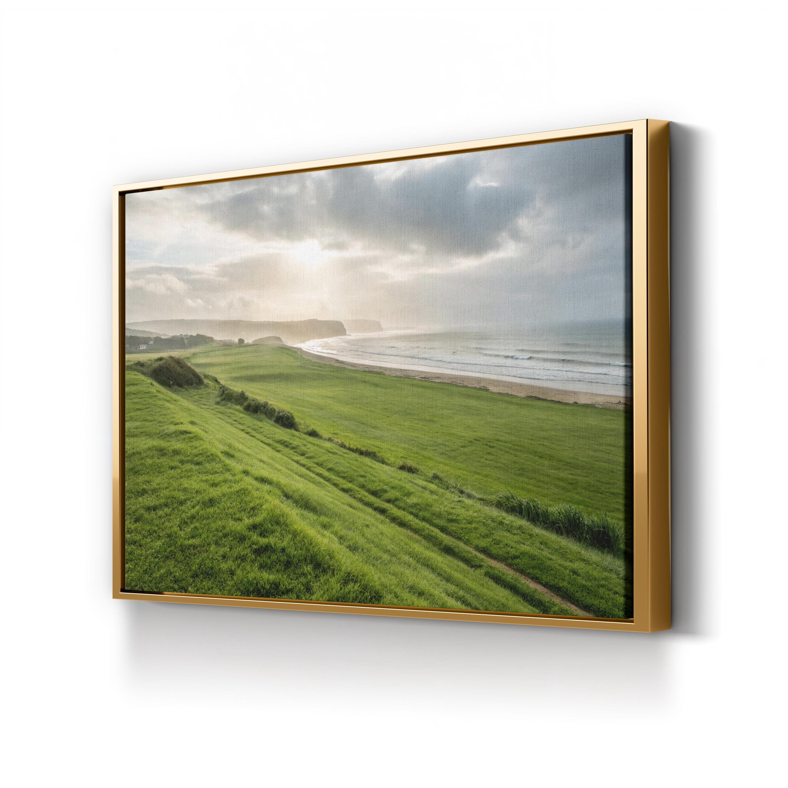 Green Grassy Beach – Vintage Photography Wall Art | Coastal Landscape Canvas Print