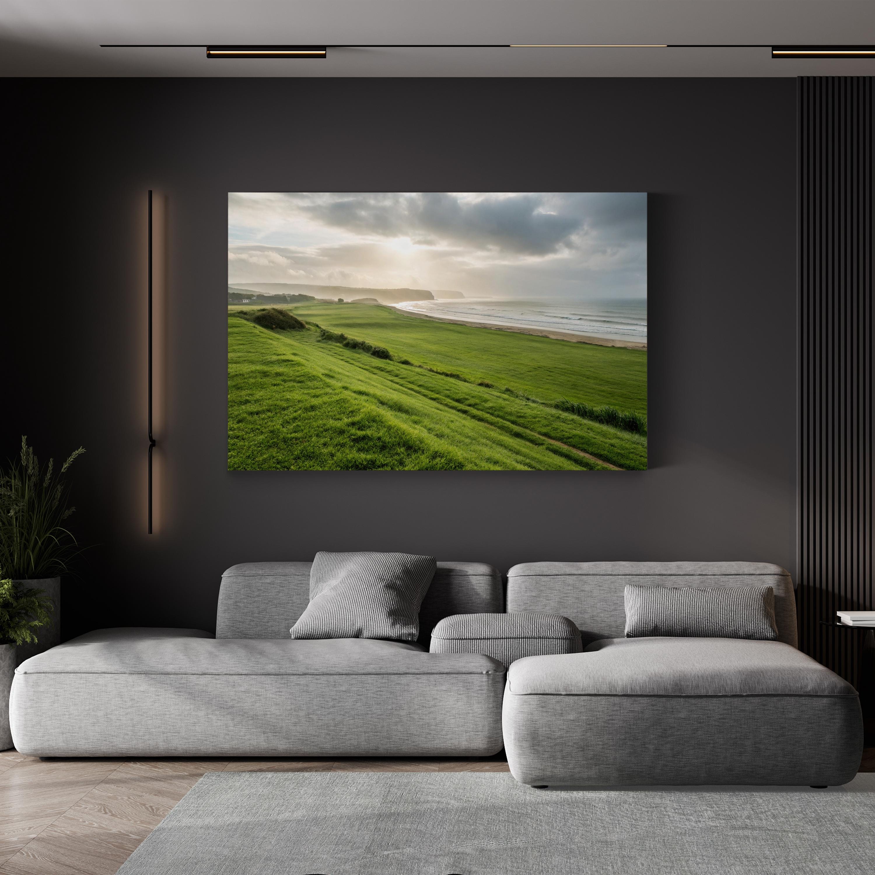 Green Grassy Beach – Vintage Photography Wall Art | Coastal Landscape Canvas Print