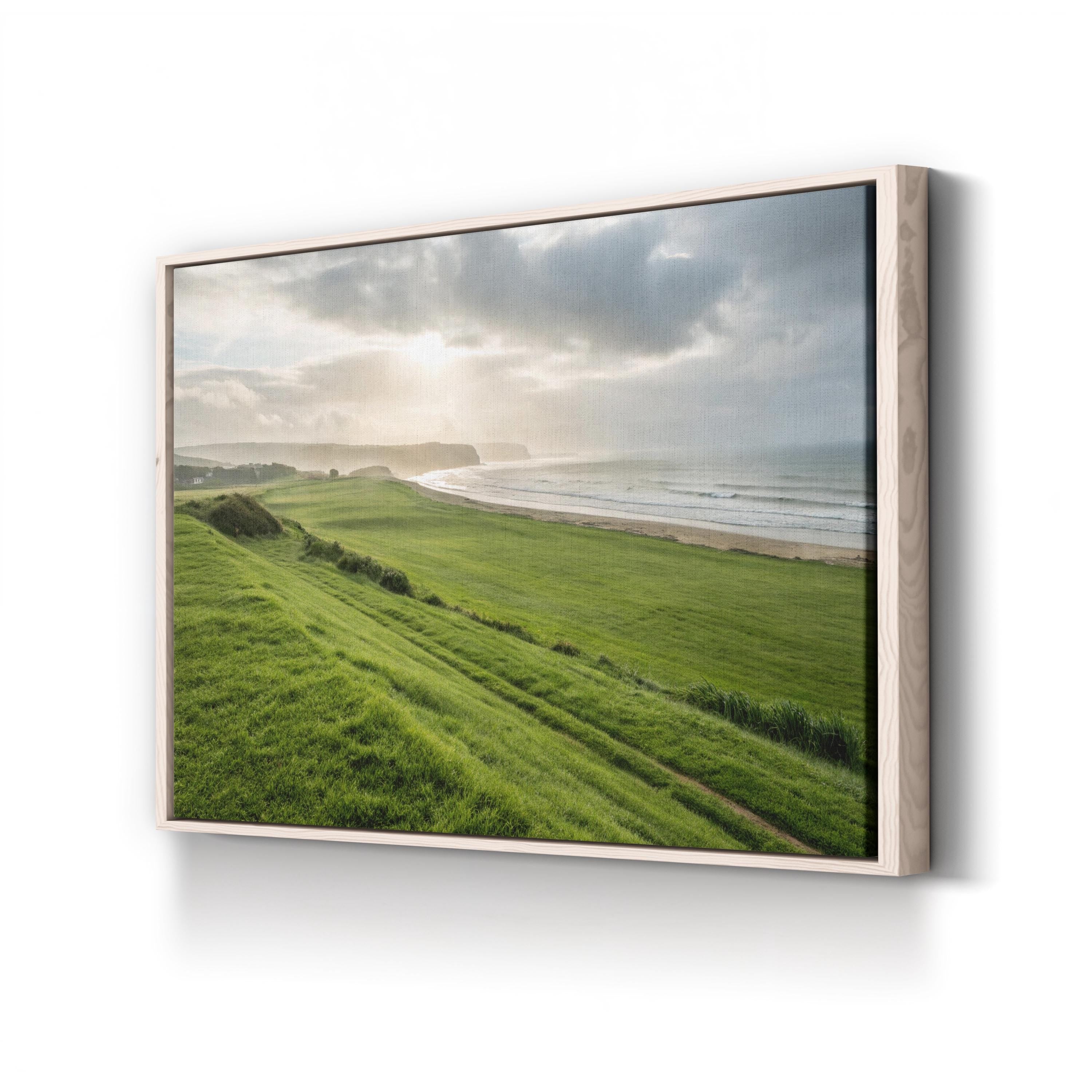 Green Grassy Beach – Vintage Photography Wall Art | Coastal Landscape Canvas Print