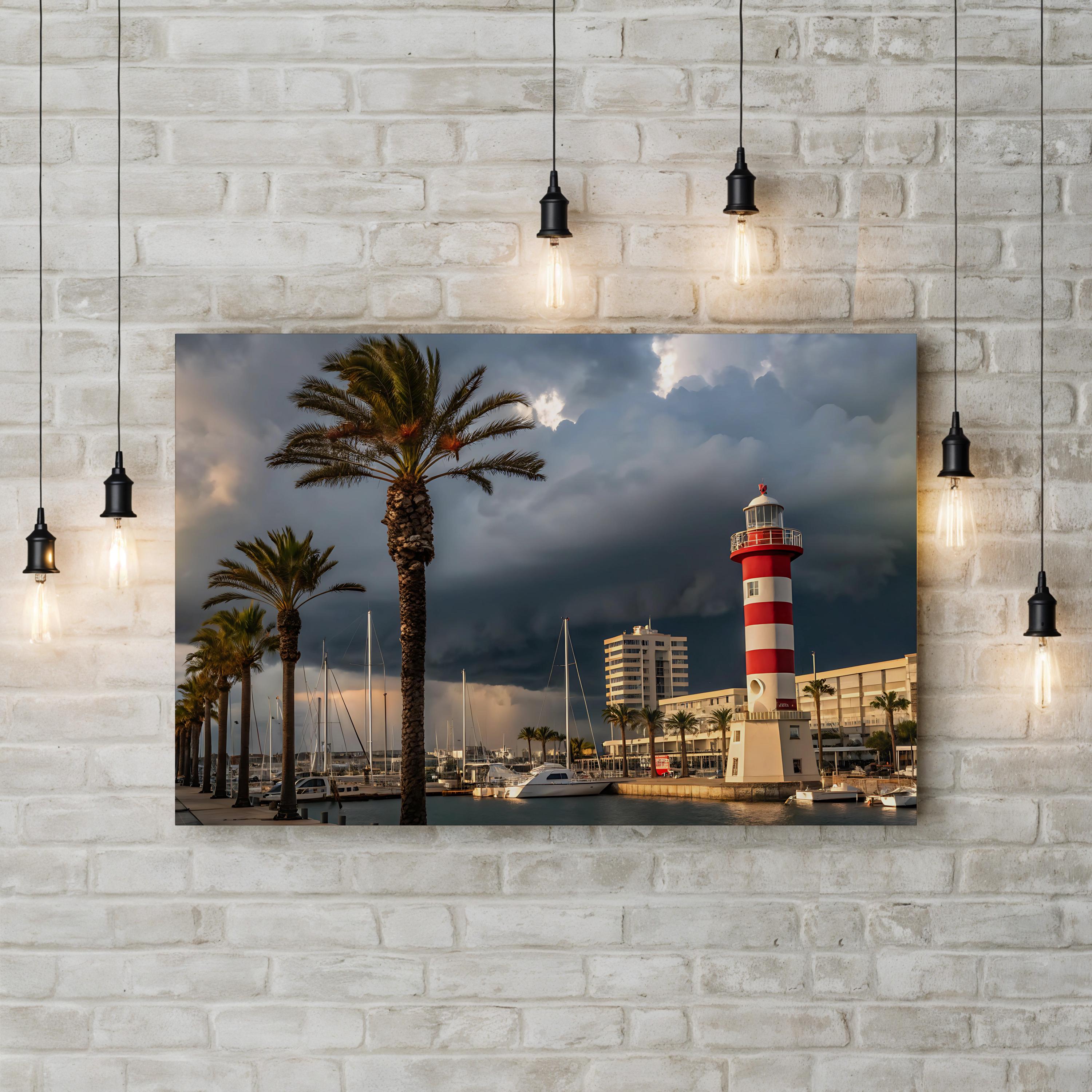 Coastal Harbor Lighthouse – Vintage Photography Wall Art | Nautical Canvas Print