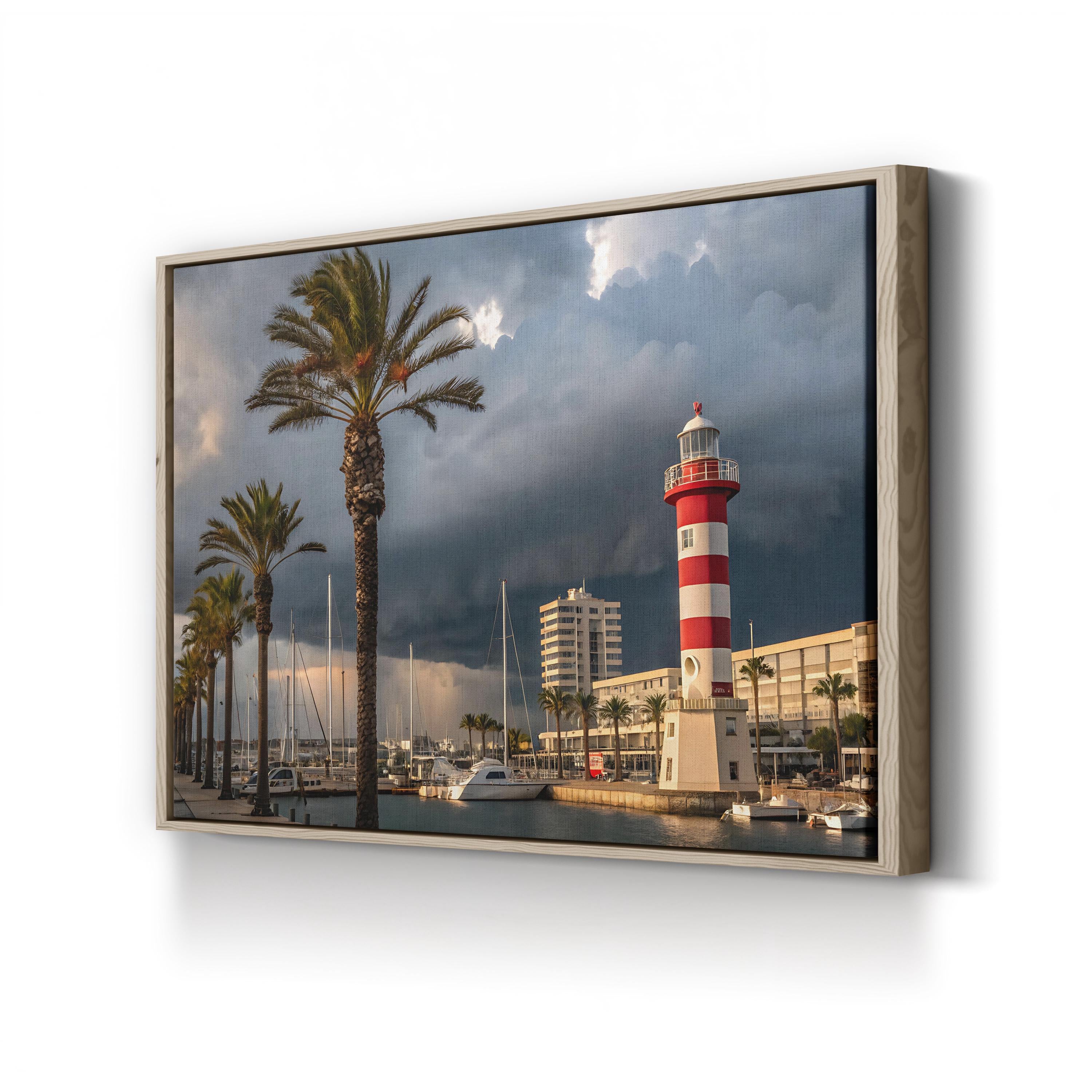 Coastal Harbor Lighthouse – Vintage Photography Wall Art | Nautical Canvas Print