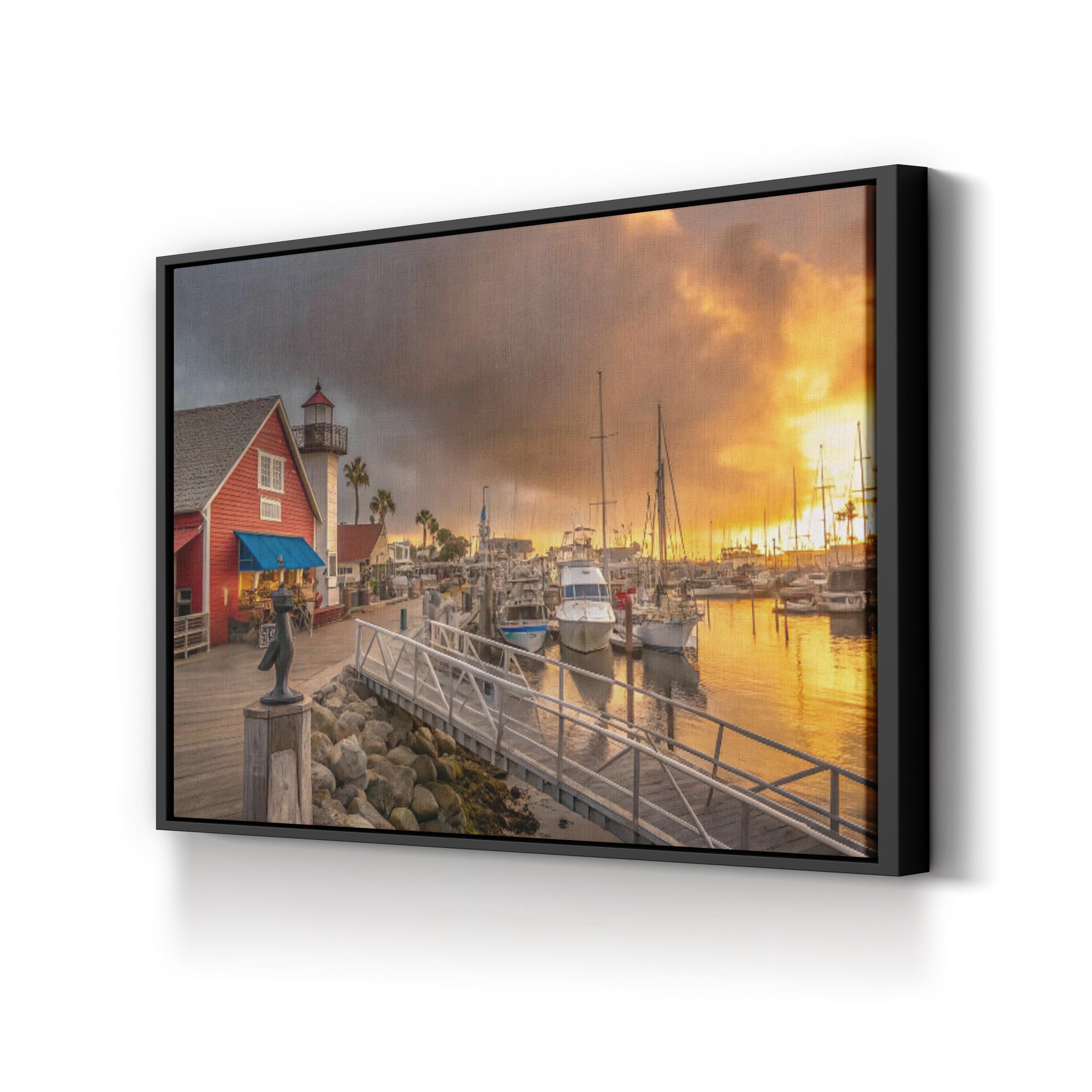 Coastal Sunset Harbor Village – Vintage Photography Wall Art | Nautical Canvas Print