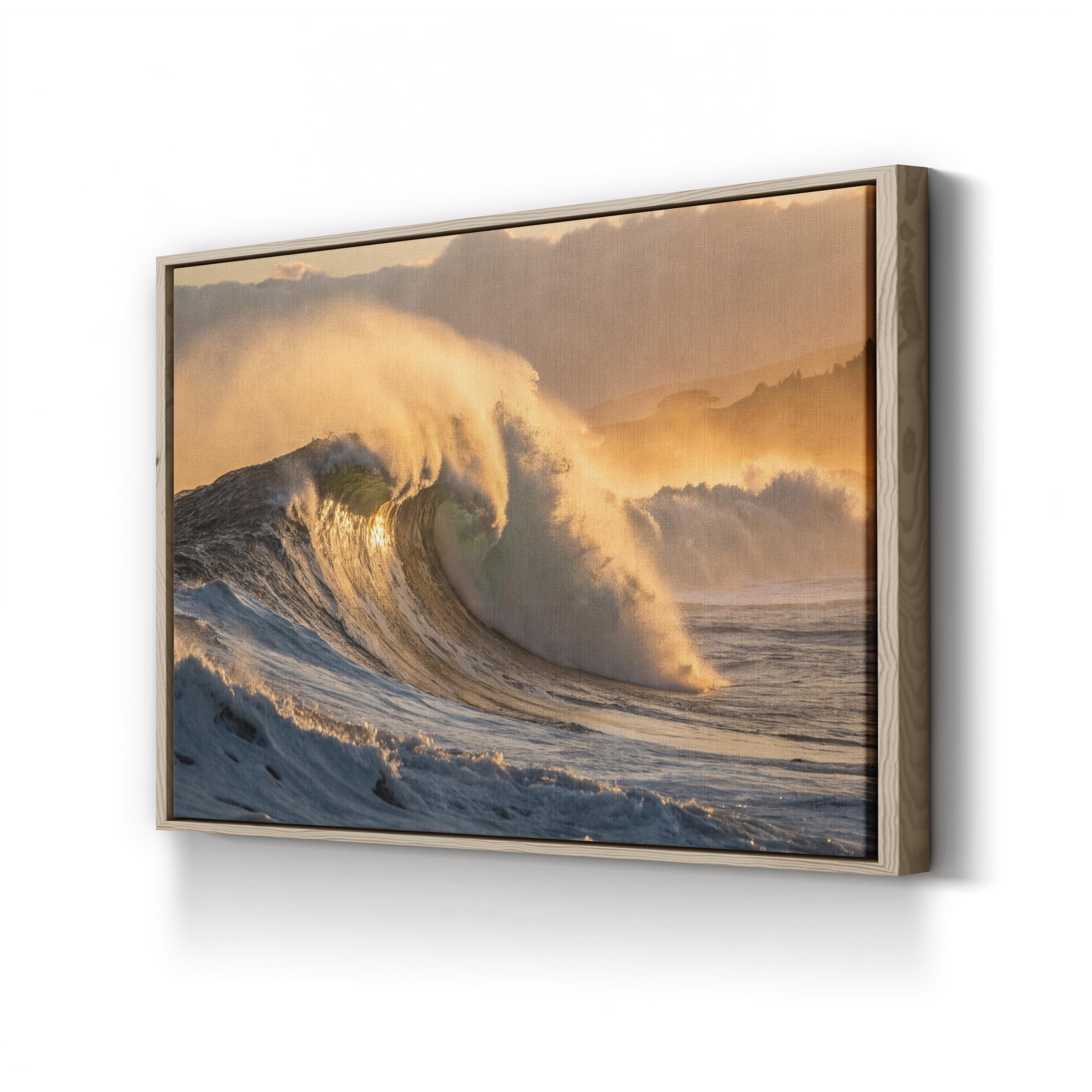 Golden Hour Ocean Wave Canvas Wall Art: Coastal Landscape Nautical Seascape Print