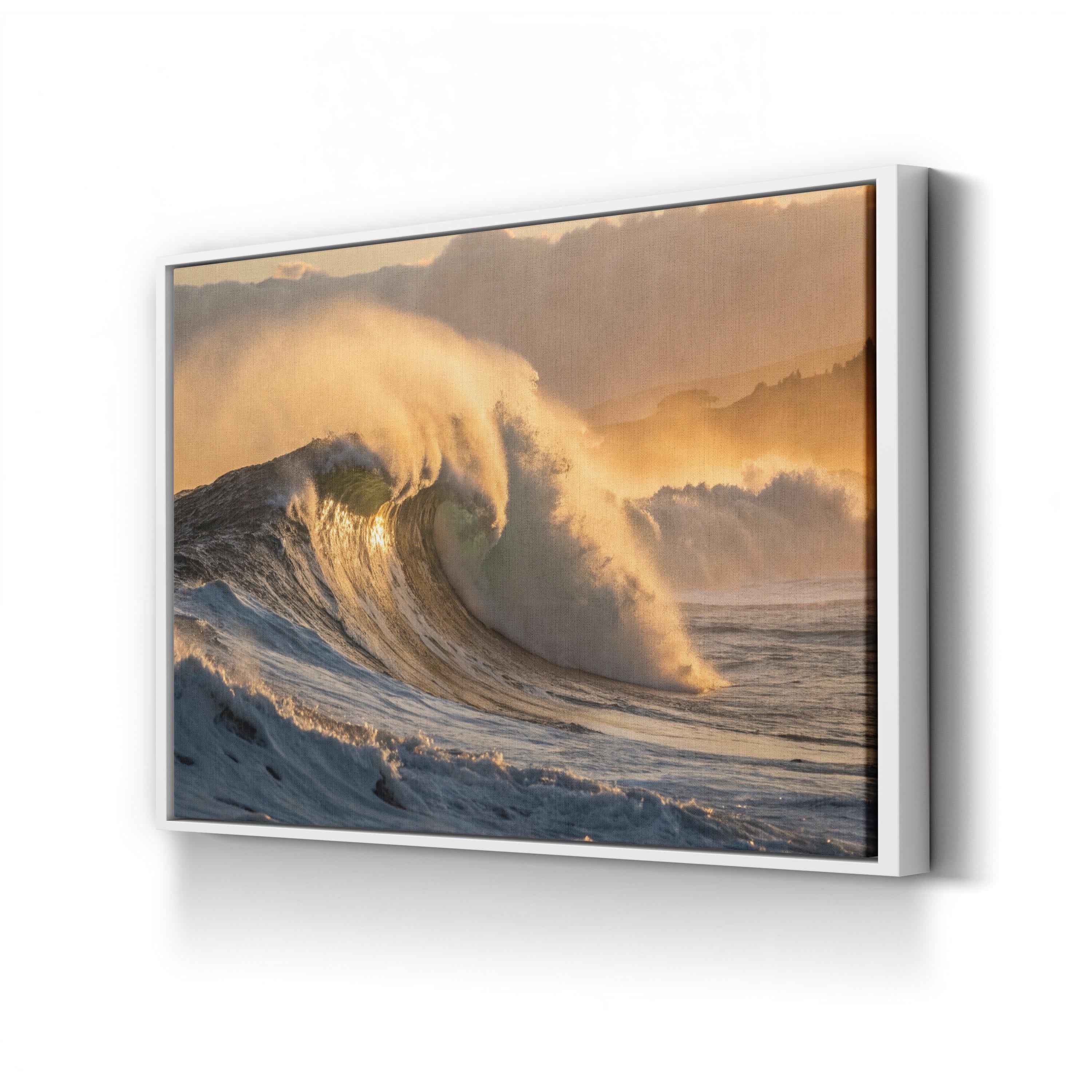 Golden Hour Ocean Wave Canvas Wall Art: Coastal Landscape Nautical Seascape Print