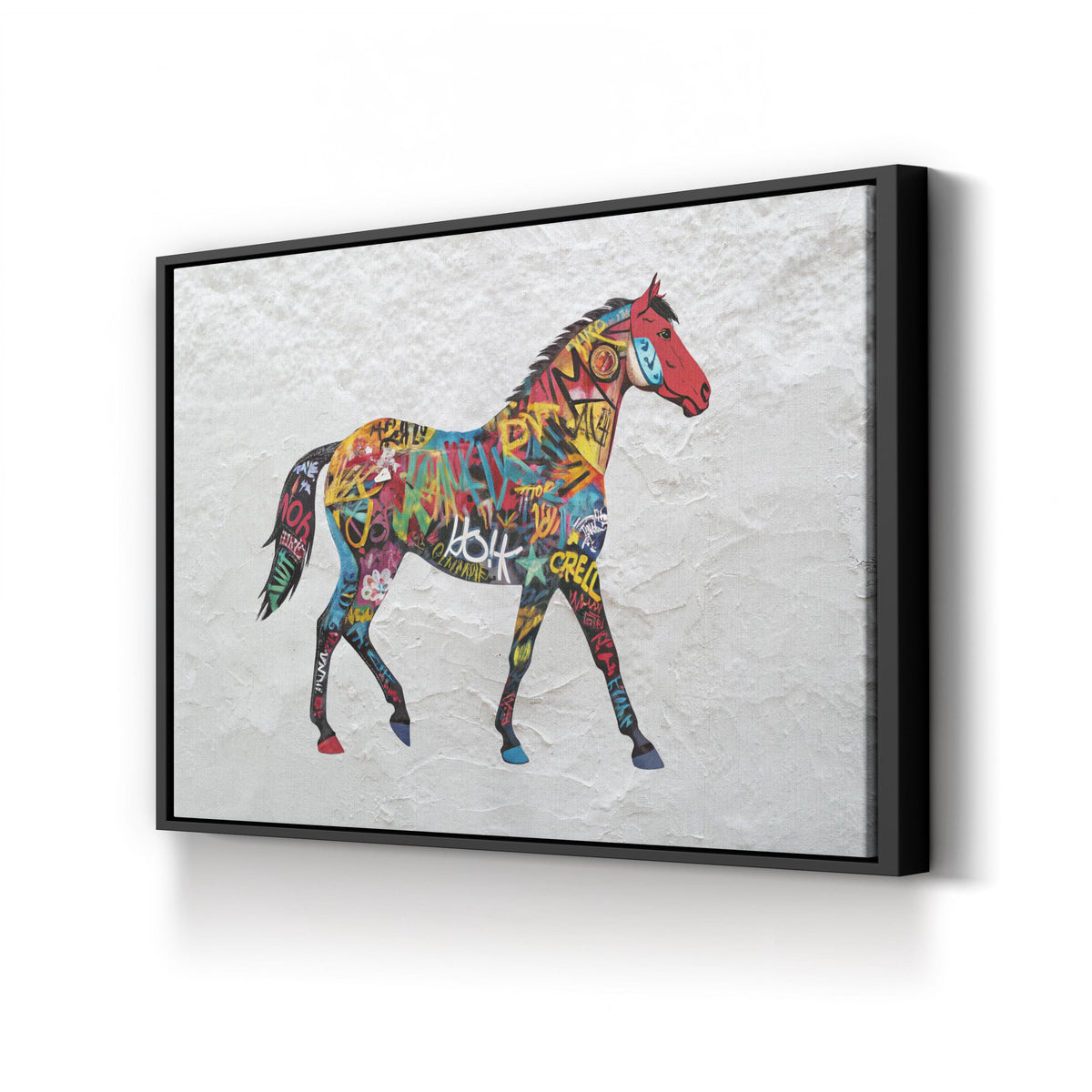 Graffiti Horse canvas print in Black frame