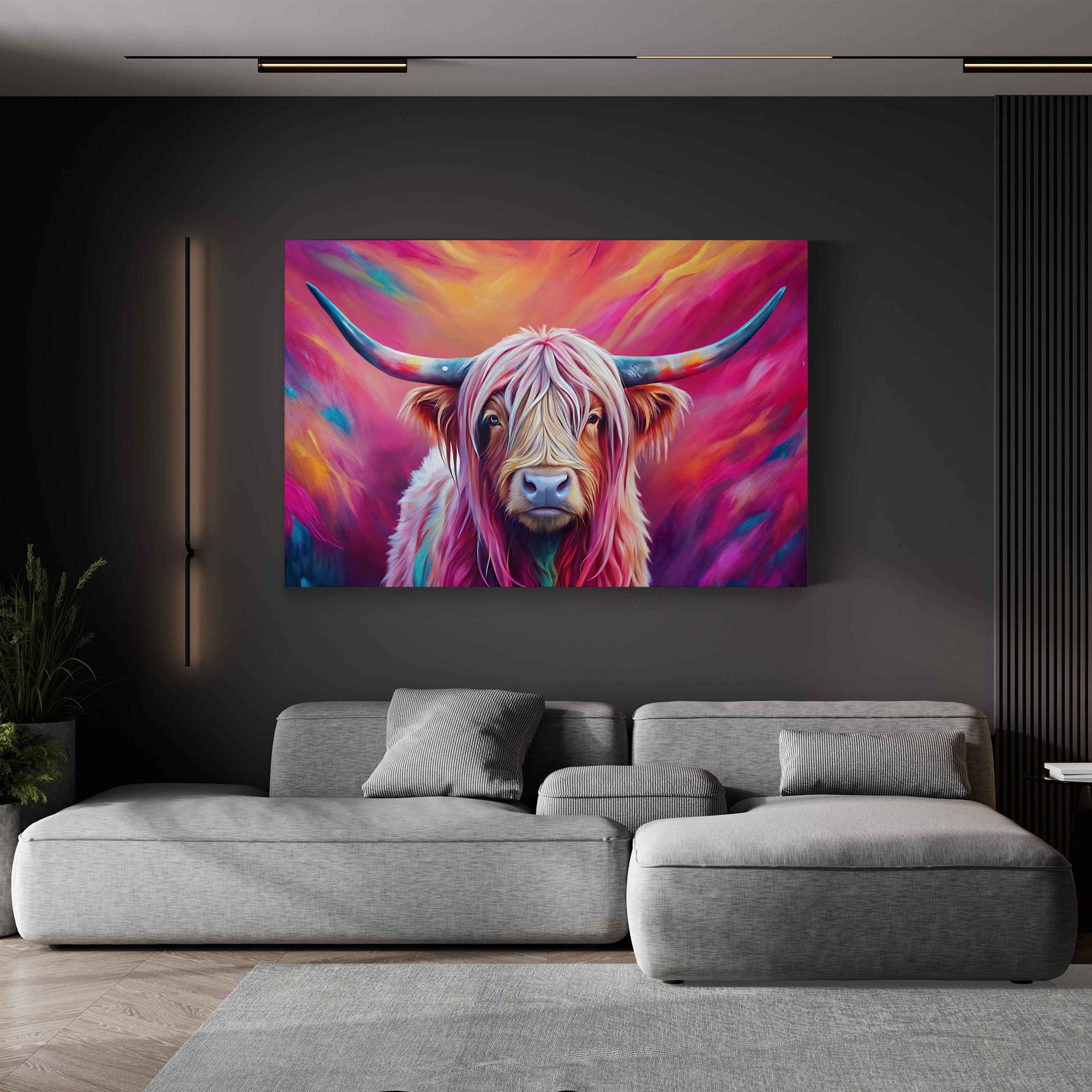 Highland Cow Pink Canvas – Whimsical Farmhouse Wall Art