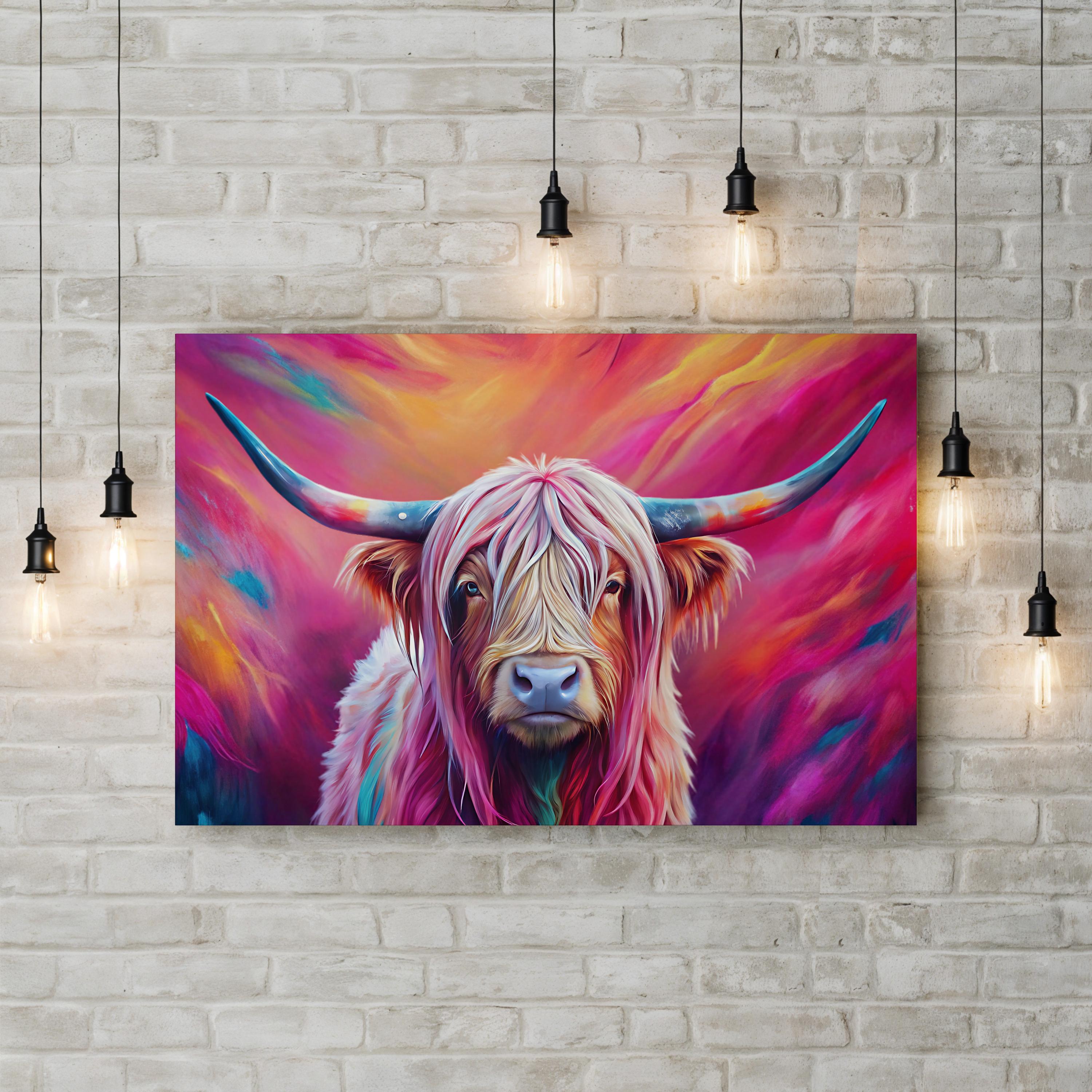 Highland Cow Pink Canvas – Whimsical Farmhouse Wall Art