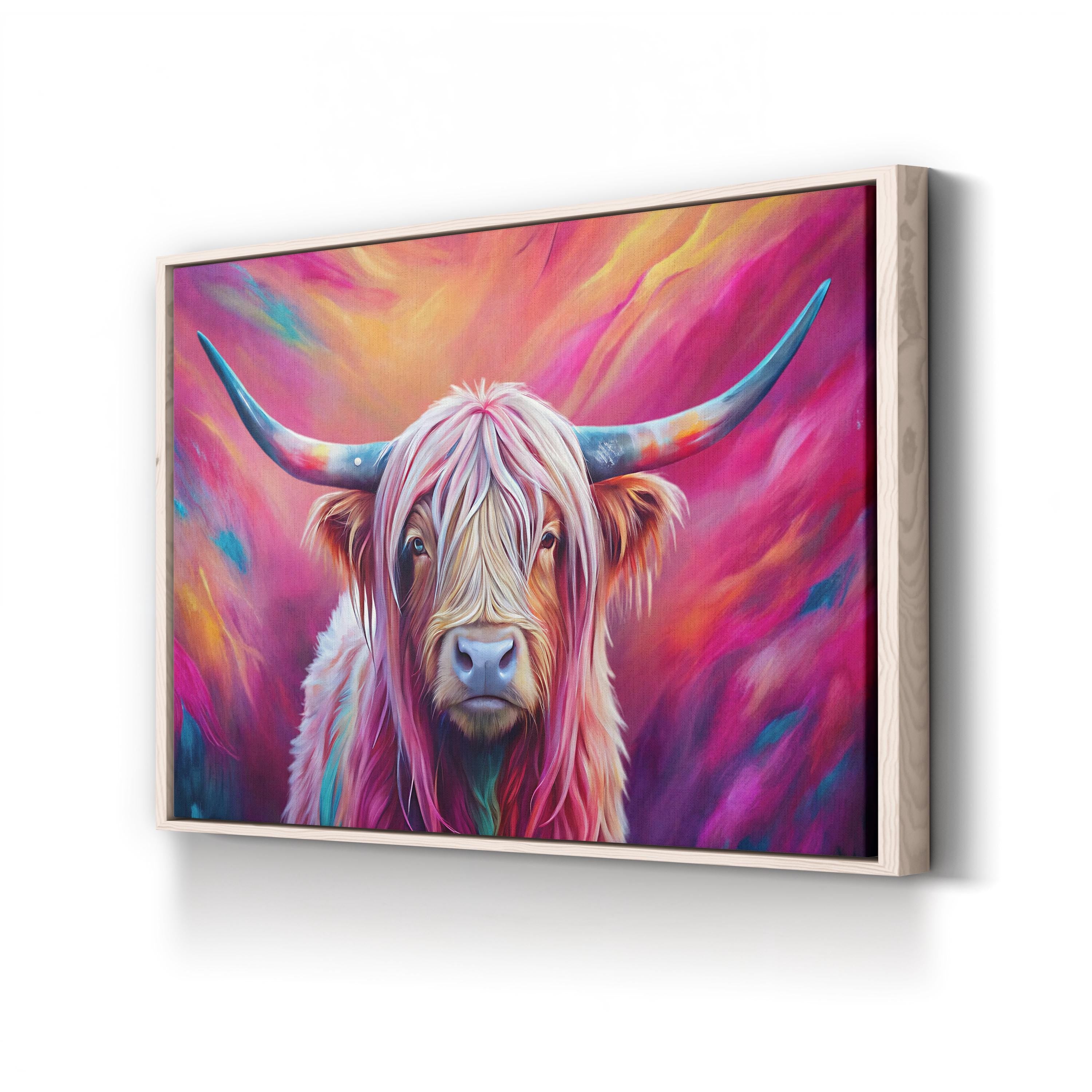 Highland Cow Pink Canvas – Whimsical Farmhouse Wall Art