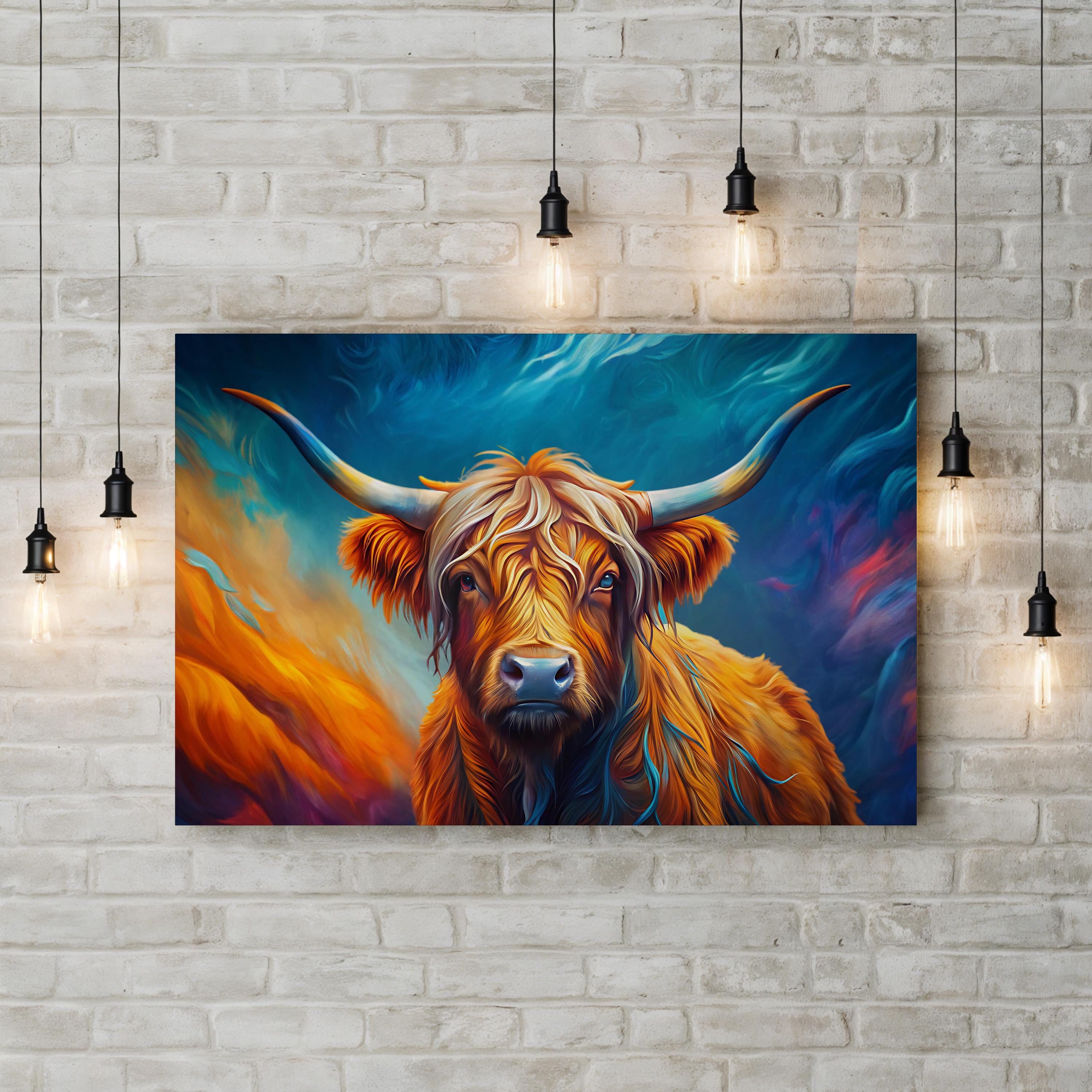Highland Cow Canvas – Abstract Orange Wildlife Art