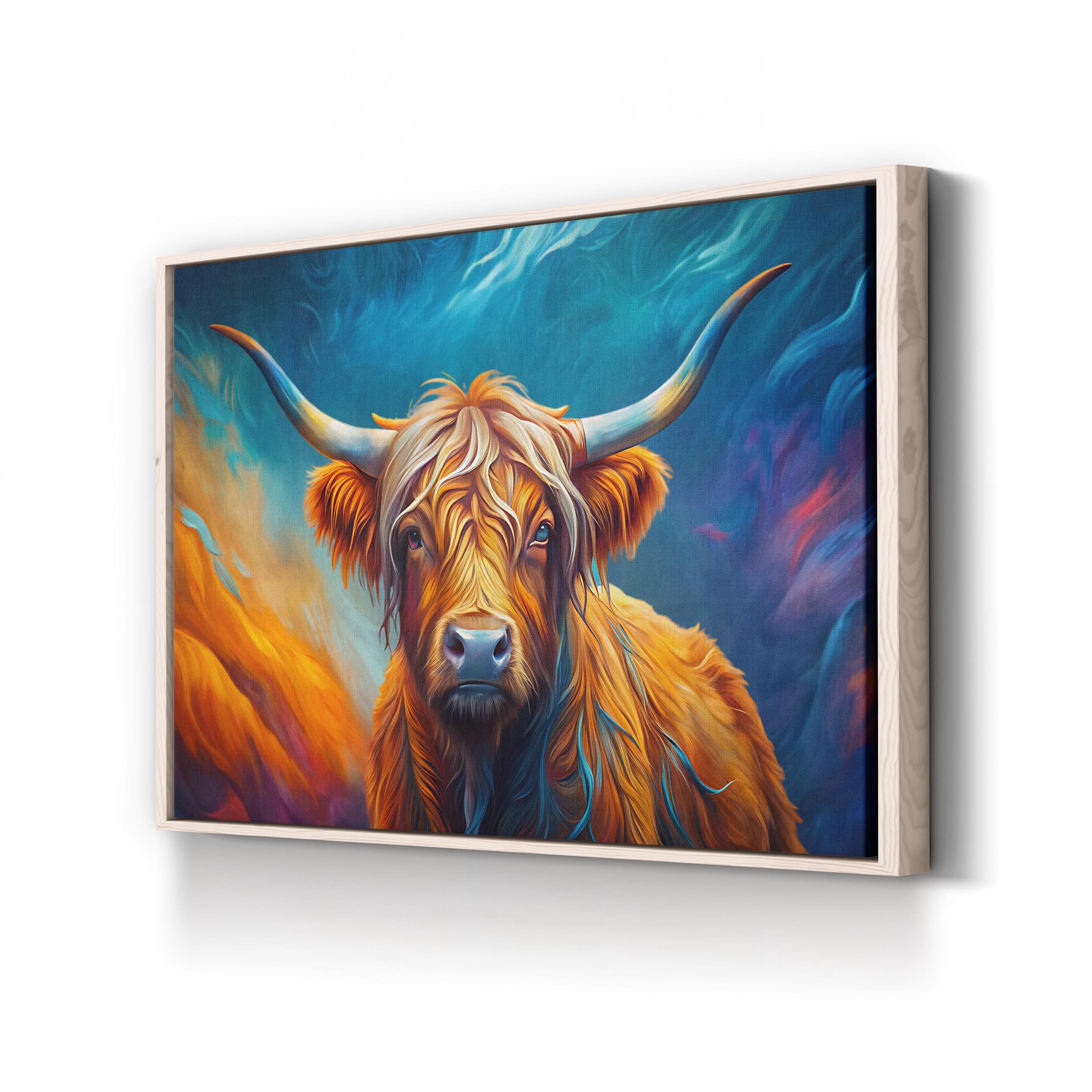 Highland Cow Canvas – Abstract Orange Wildlife Art