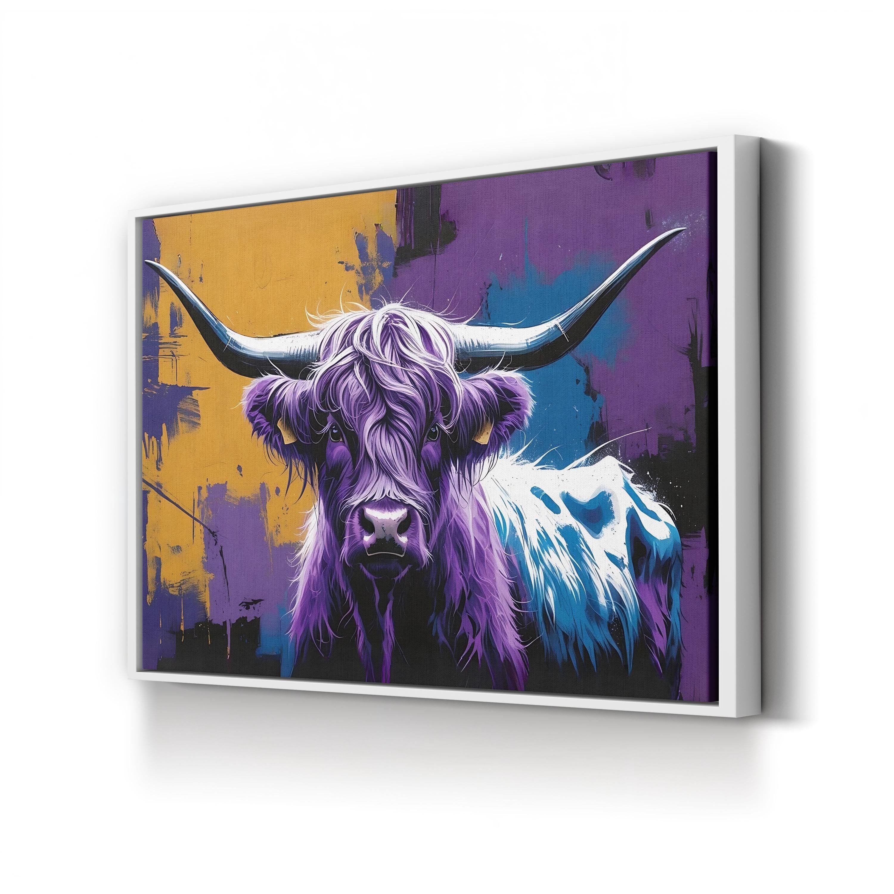 Purple Highland Cow – Period Illustration Wall Art | Modern Rustic Canvas Print