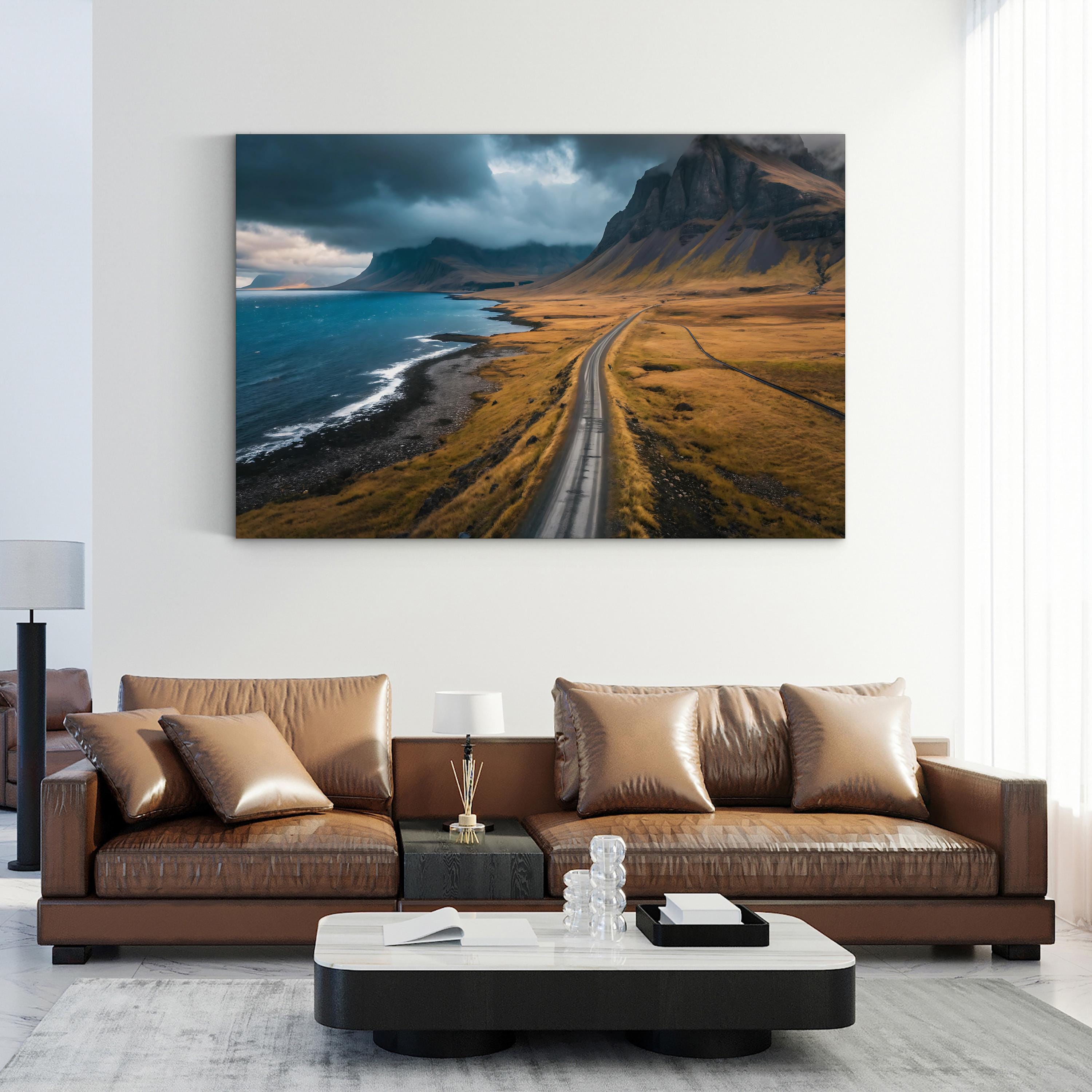 Iceland Coastal Road — Höfn, Southeast Iceland Mountain & North Atlantic Canvas Wall Art