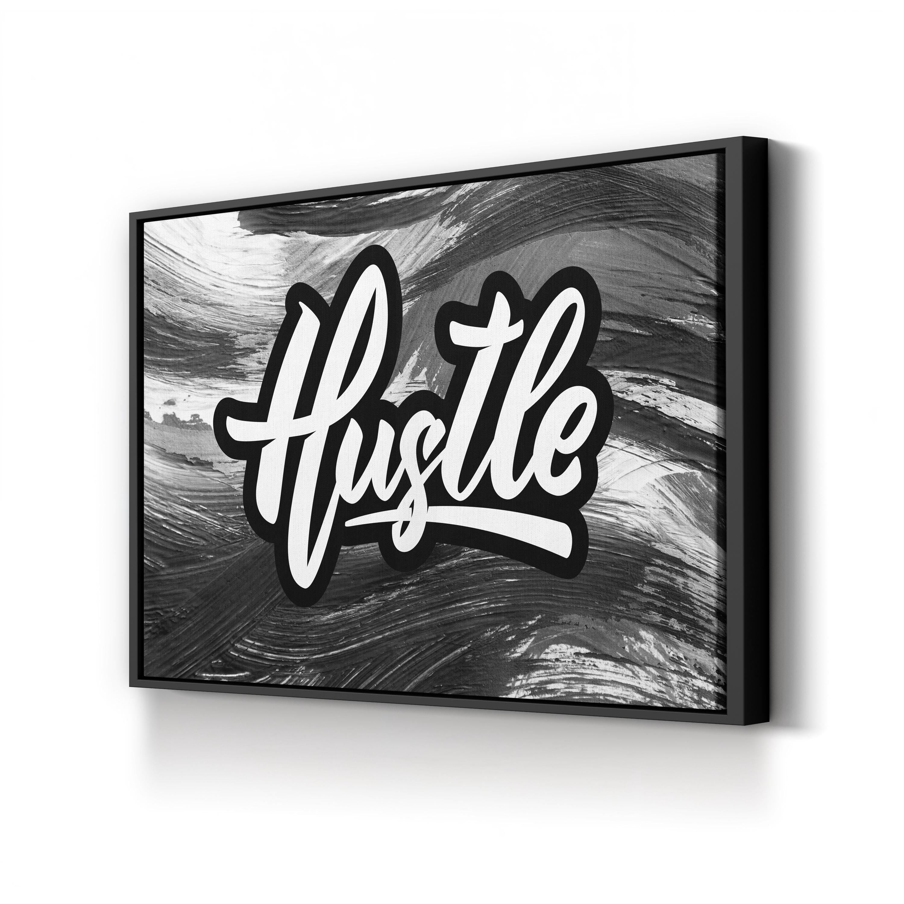 Hustle Calligraphy Canvas Print: Black and White Motivational Wall Art