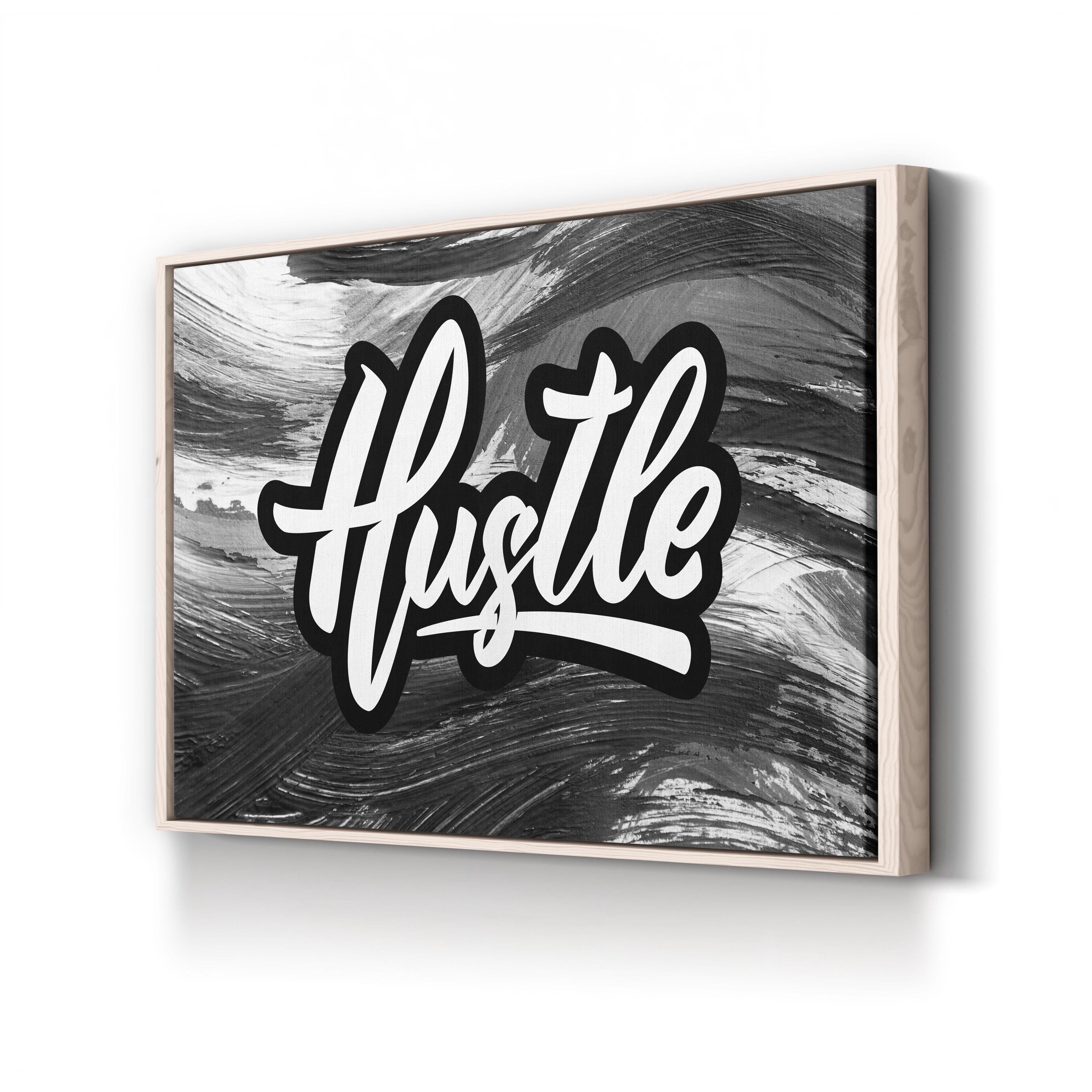 Hustle Calligraphy Canvas Print: Black and White Motivational Wall Art