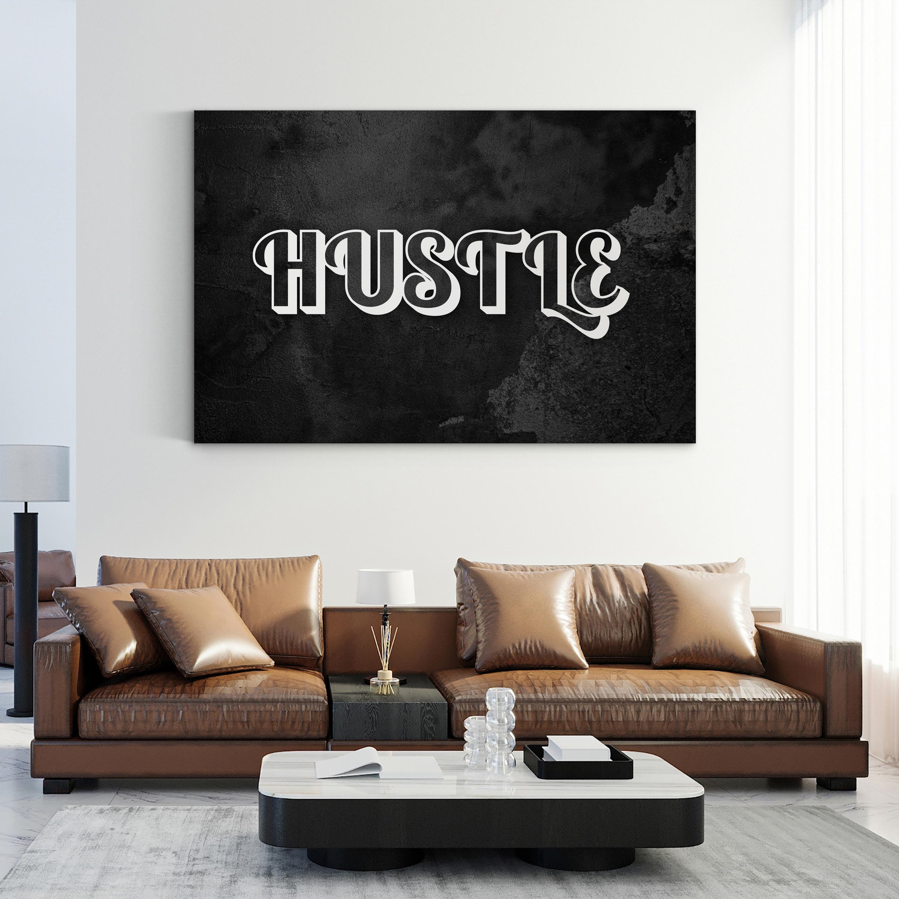 Hustle Calligraphy Canvas Art: Motivational Typography Wall Print