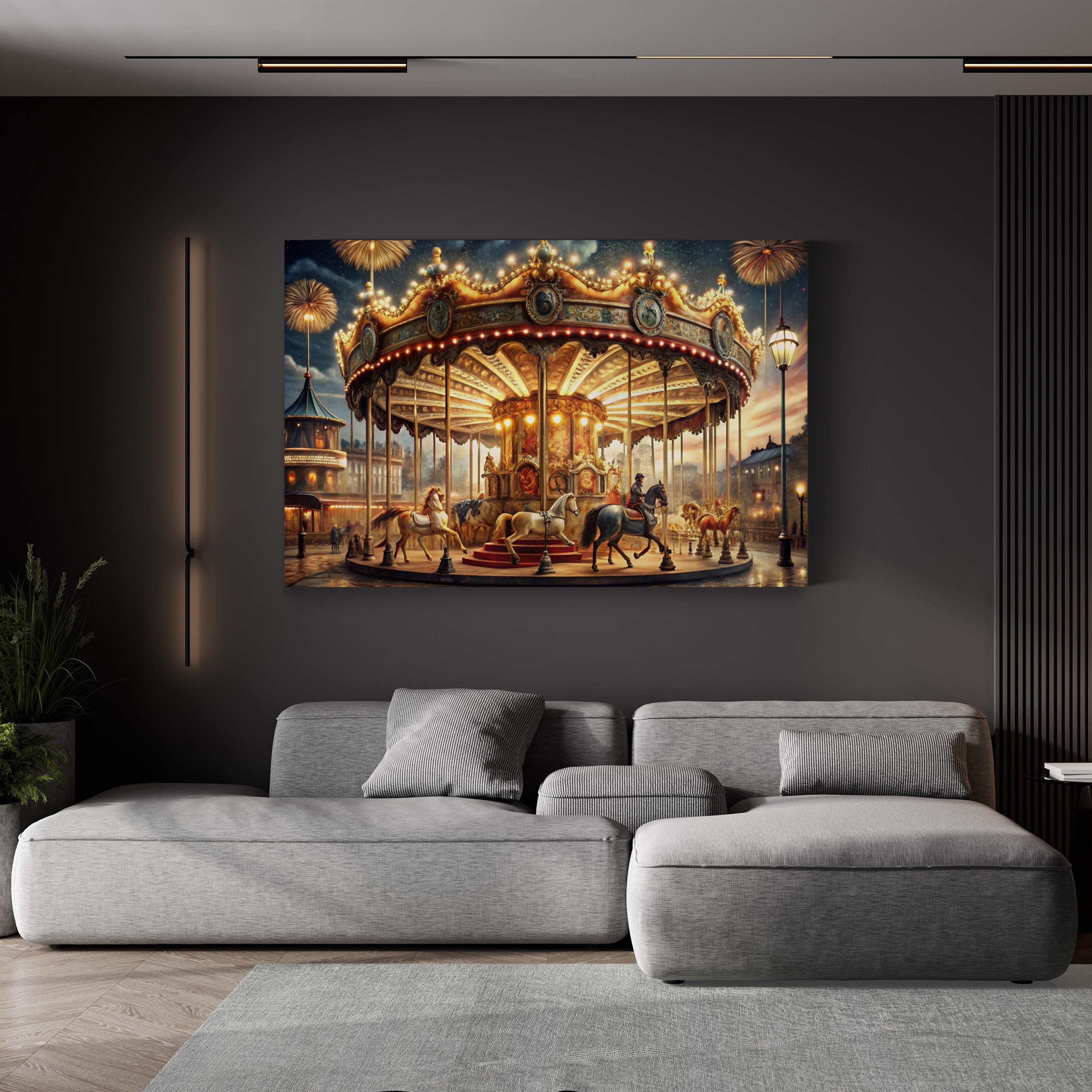 Impressionist Carousel – Period Illustration Wall Art | Fantasy Fairground Canvas Print