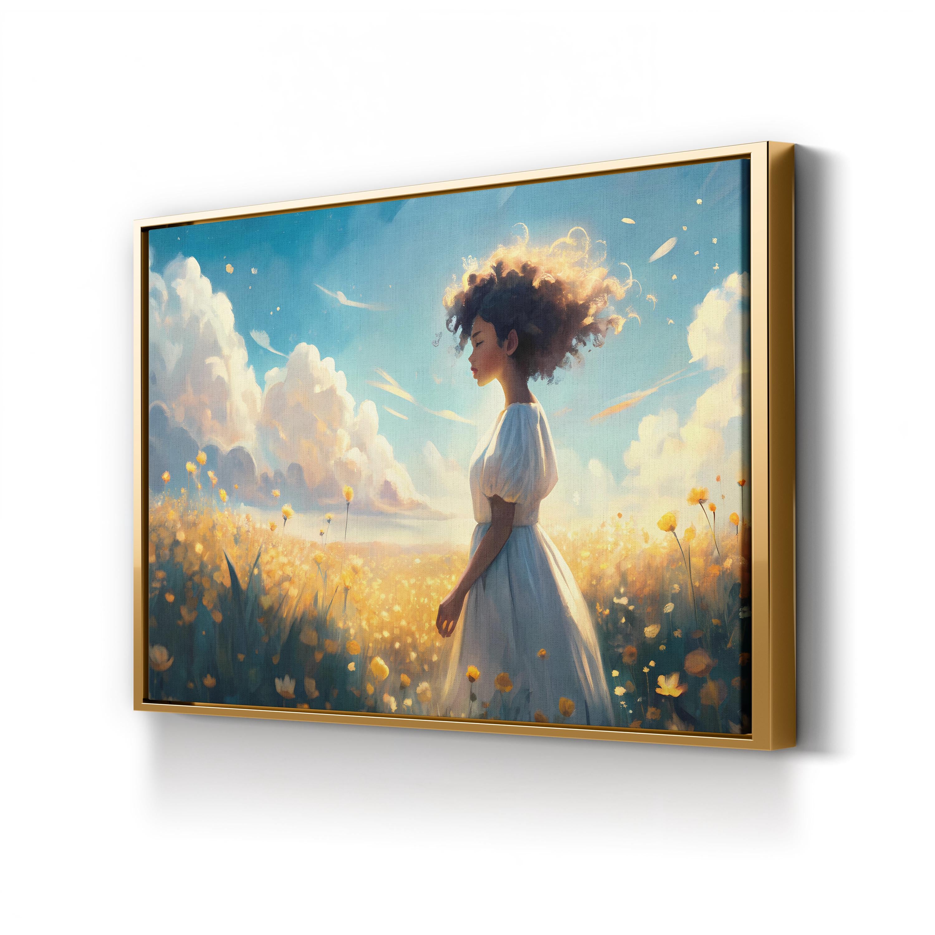 Woman in Flower Field – Period Illustration Wall Art | Floral Canvas Print
