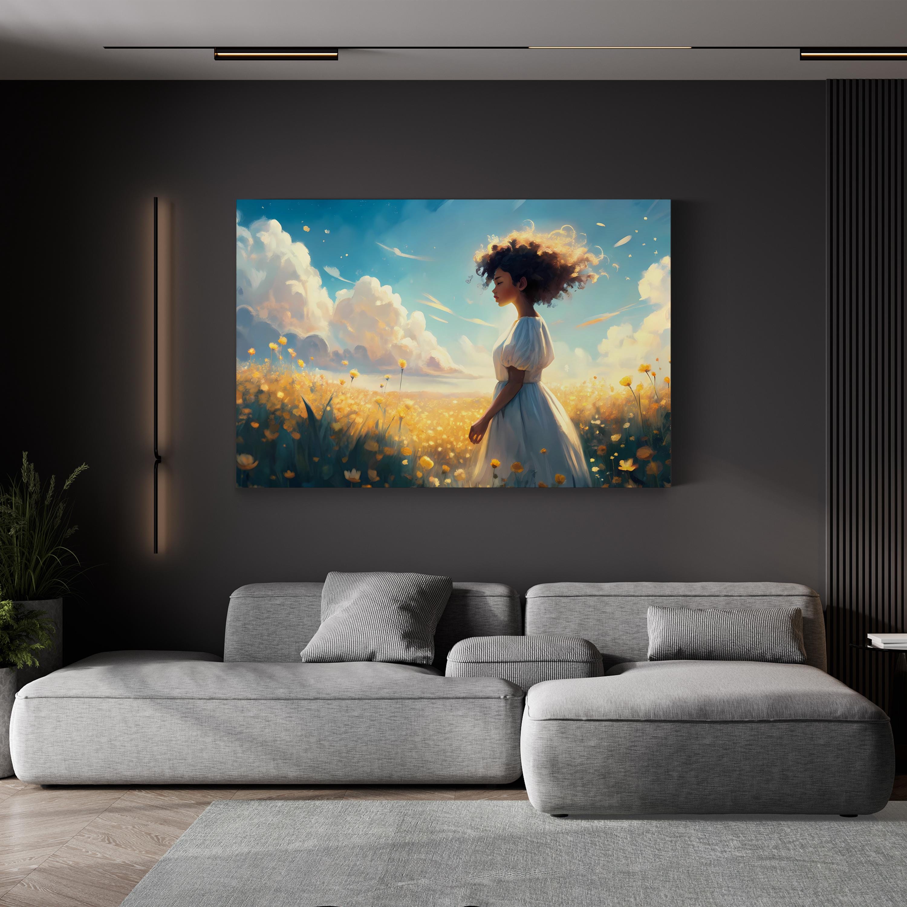 Woman in Flower Field – Period Illustration Wall Art | Floral Canvas Print