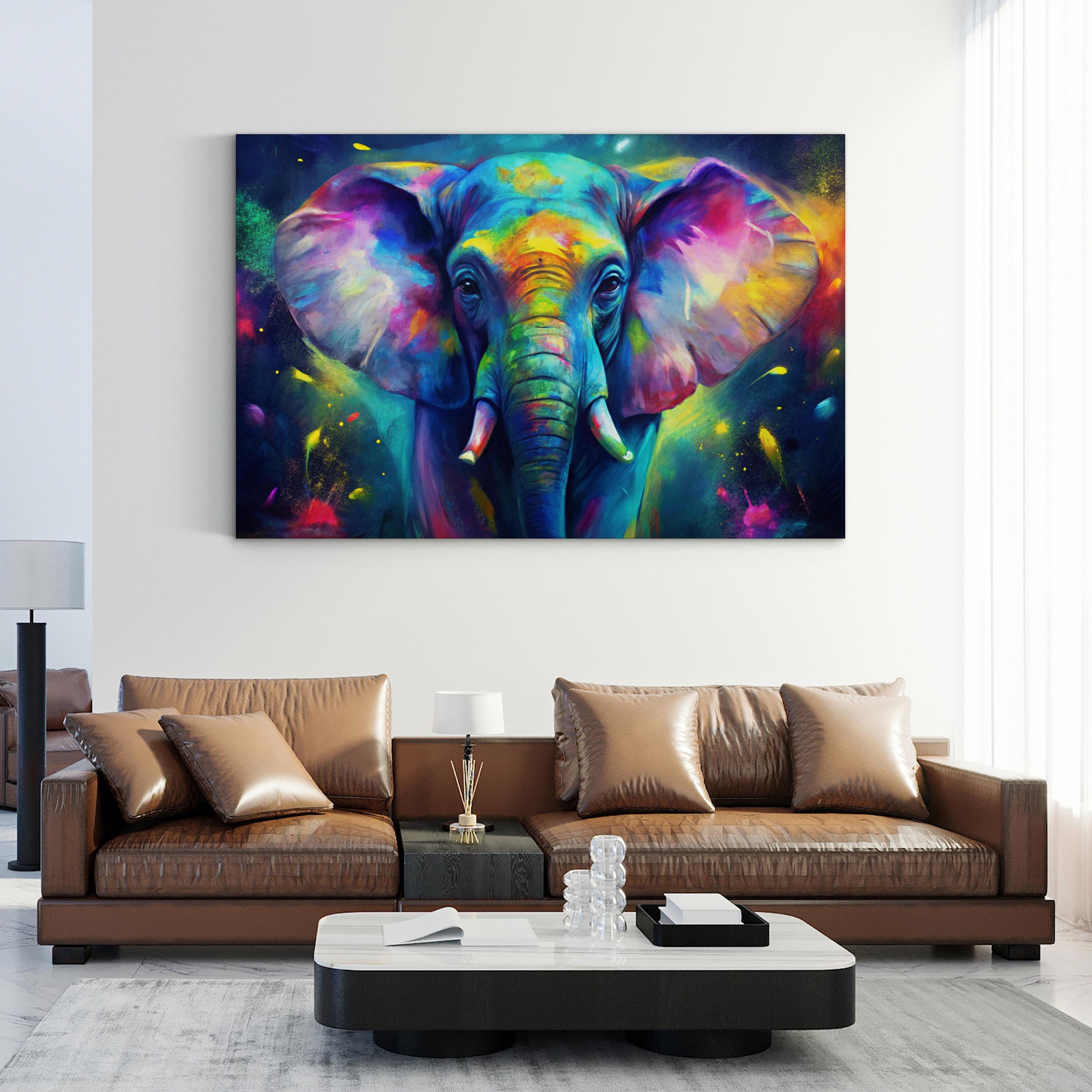 Colorful Elephant – Period Illustration Wall Art | Abstract Wildlife Canvas Print