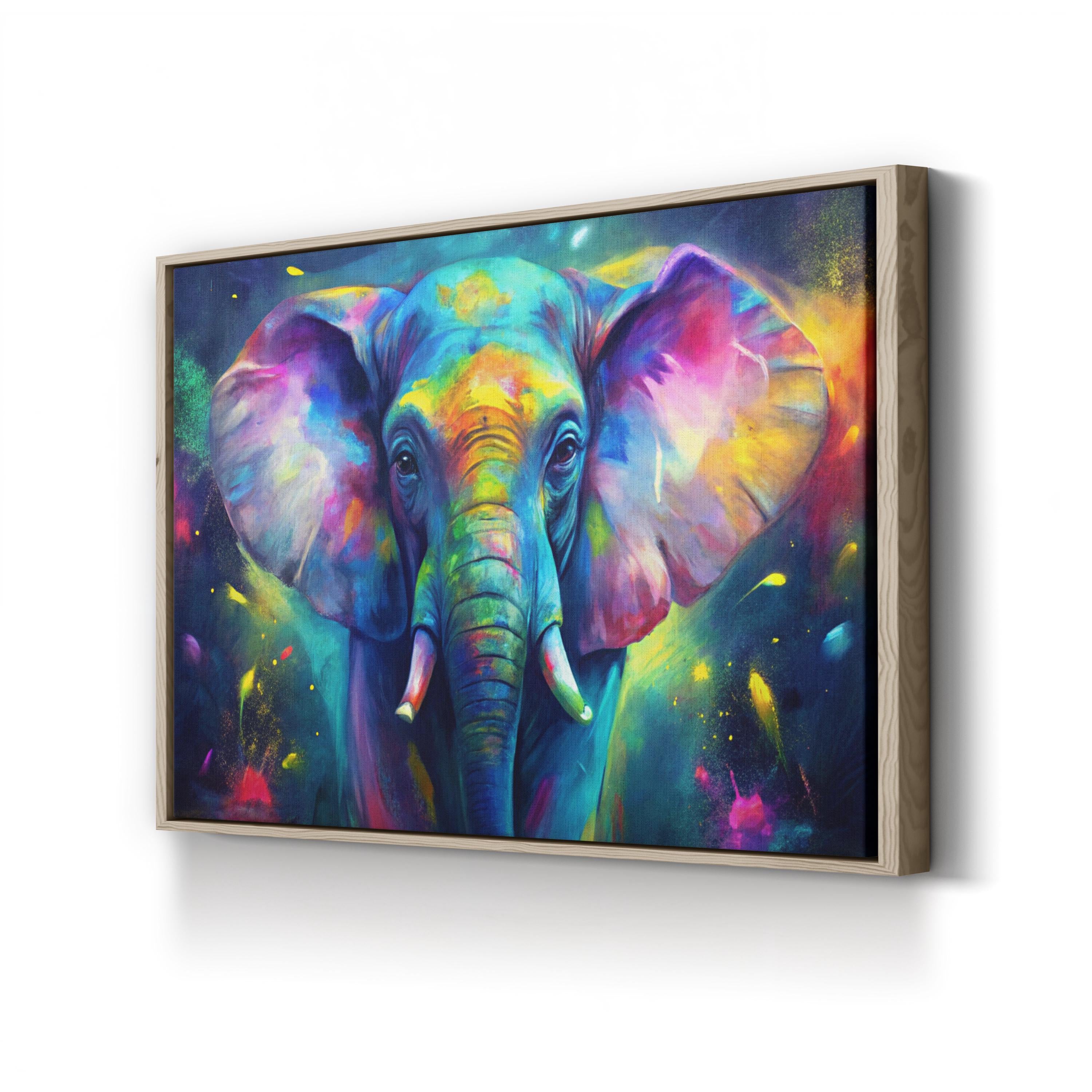Colorful Elephant – Period Illustration Wall Art | Abstract Wildlife Canvas Print