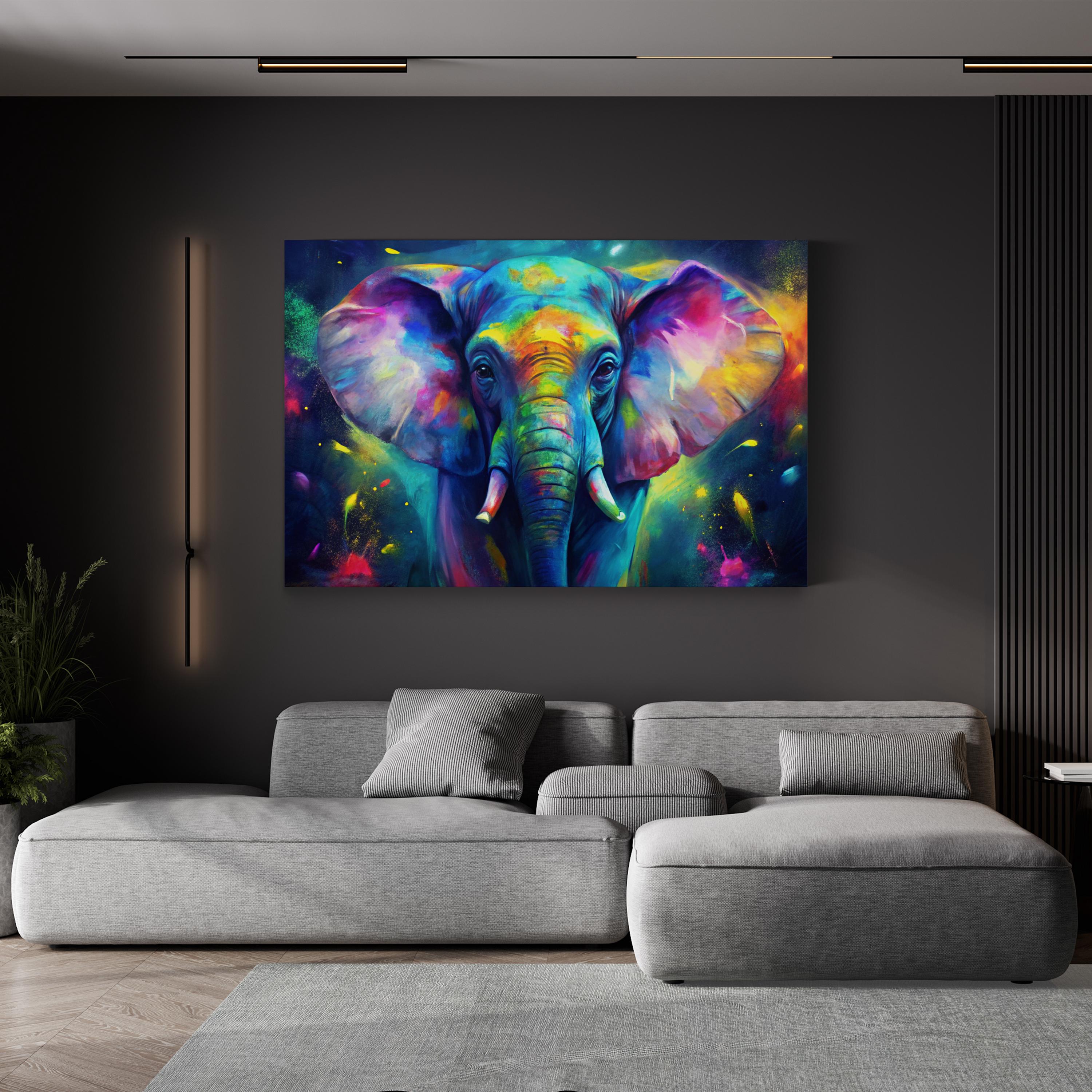 Colorful Elephant – Period Illustration Wall Art | Abstract Wildlife Canvas Print