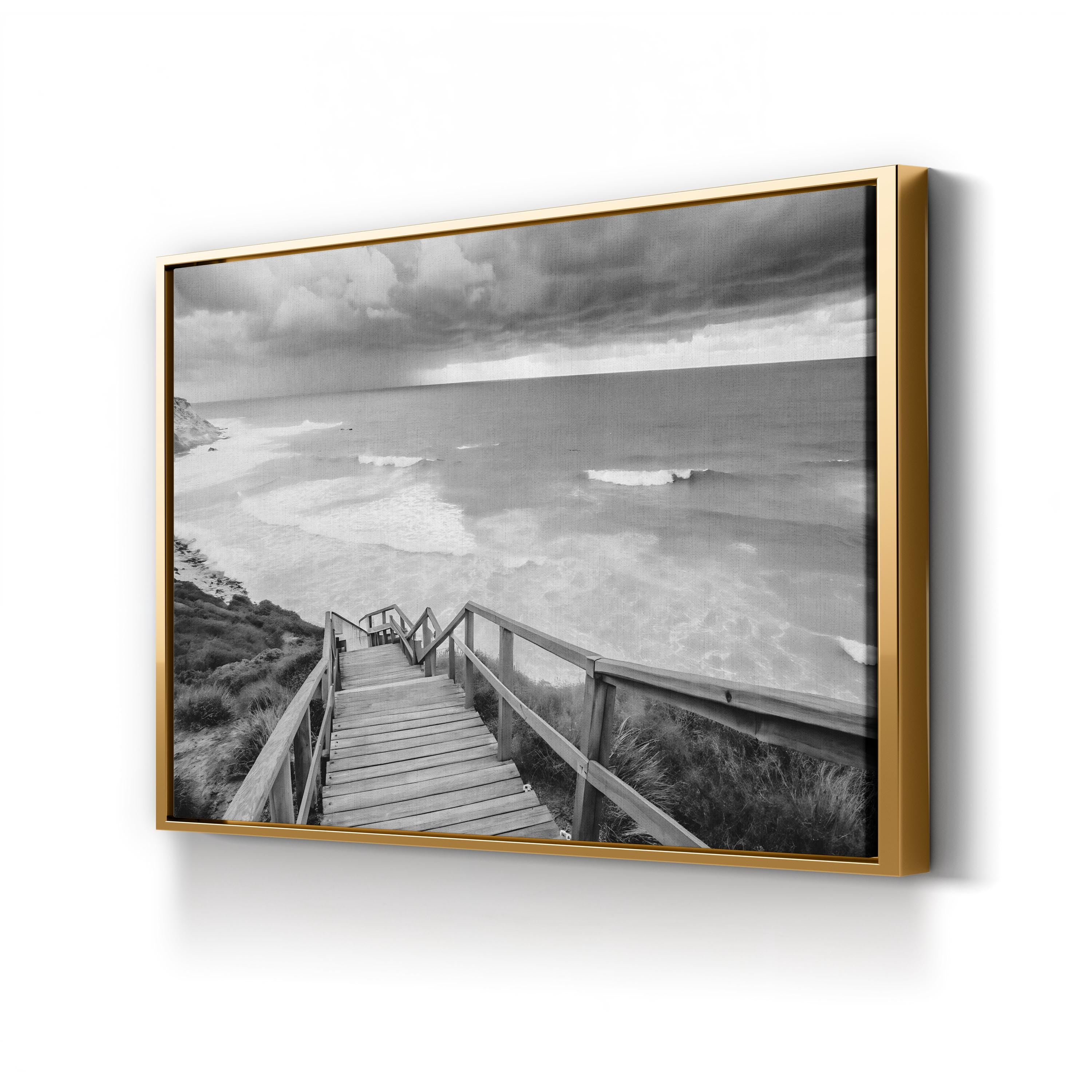 Black and White Beach Canvas Art — Coastal Ocean Photography