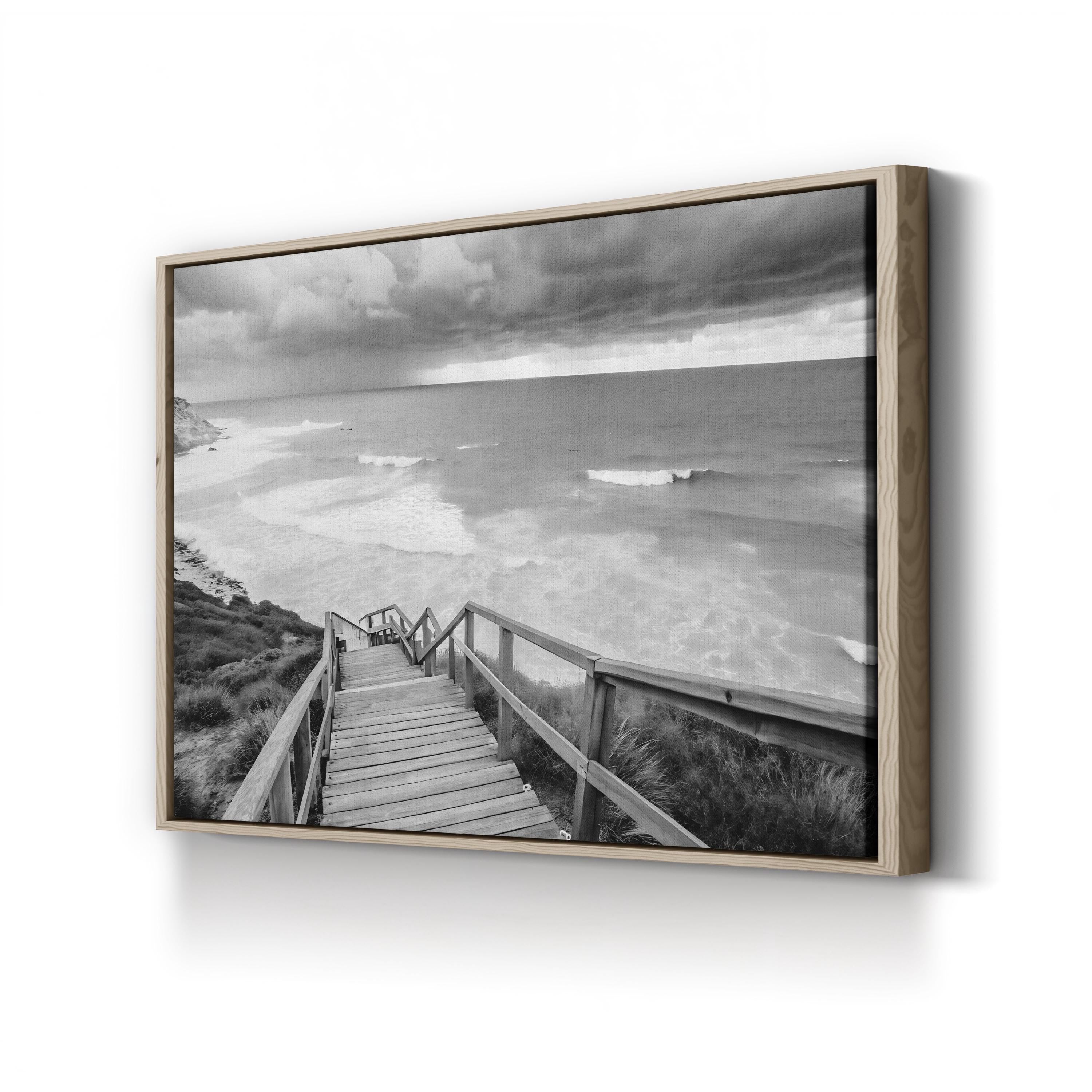 Black and White Beach Canvas Art — Coastal Ocean Photography