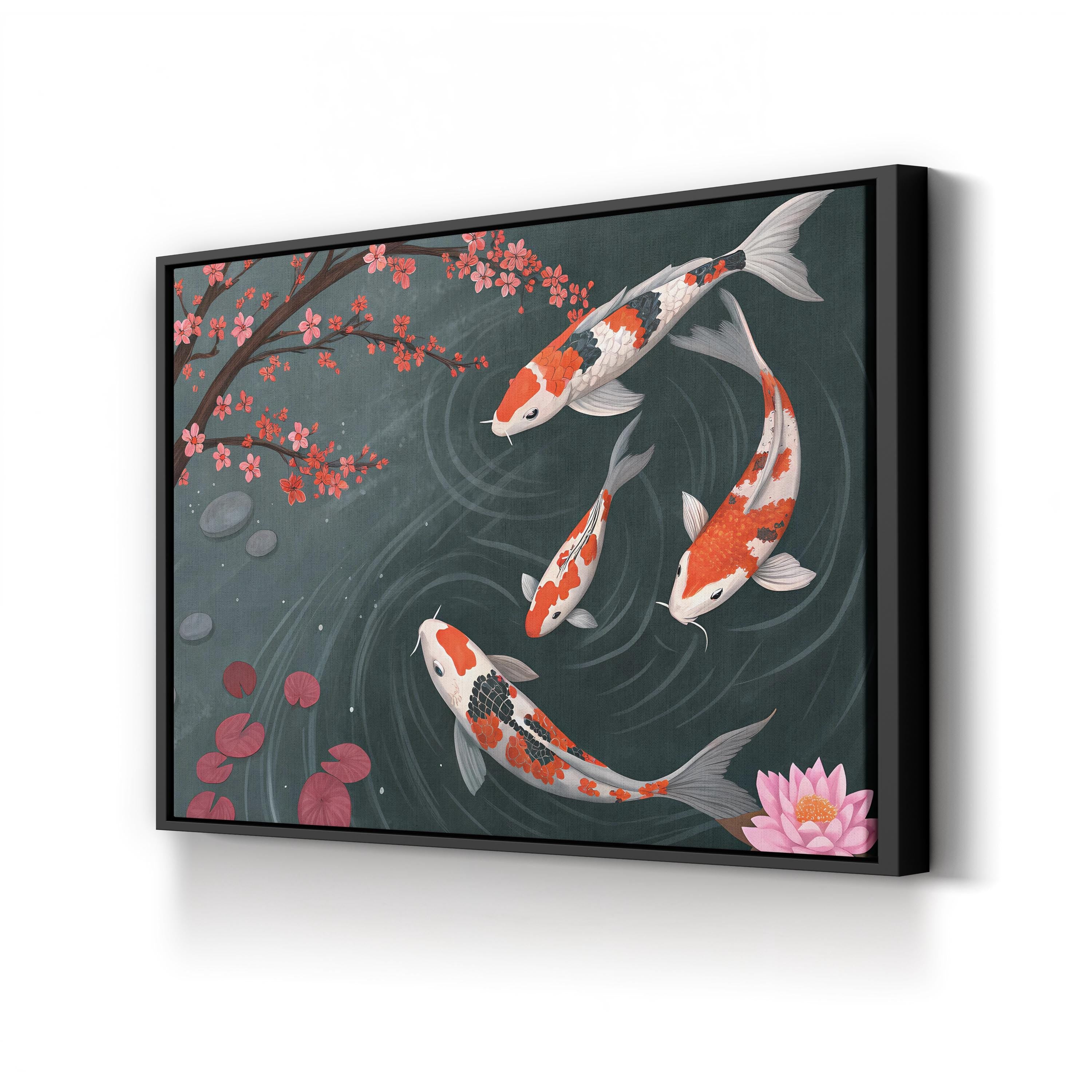 Koi Fish Garden Pond – Period Illustration Wall Art | Japanese Canvas Print